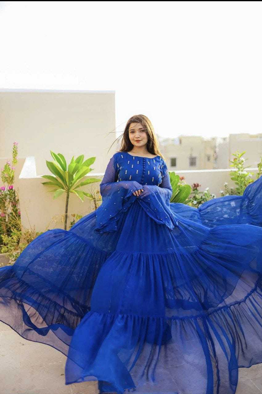 Ynf Georgette RIN157 2088 Gowns Plus Size Collections Wholesale Georgette Gown Wedding Gown Blue Gown Manufacturer