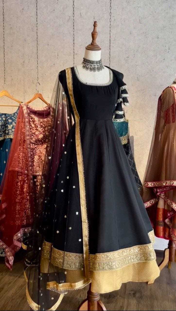 Ynf Georgette RIN157 2090 Gowns Plus Size Collections Wholesale Georgette Gown Wedding Gown Black Gown Manufacturer