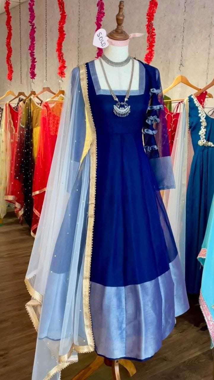 Ynf Georgette RIN157 2091 Gowns Plus Size Collections Wholesale Party Gowns Georgette Gown Blue Gown Manufacturer