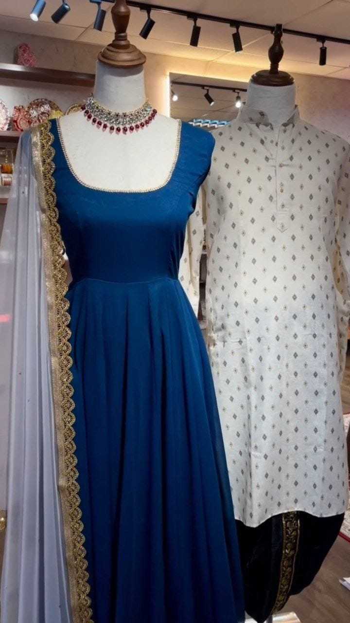 Ynf Georgette RIN157 2094 Gowns Plus Size Collections Wholesale Georgette Gown Designer Gowns Blue Gown Manufacturer