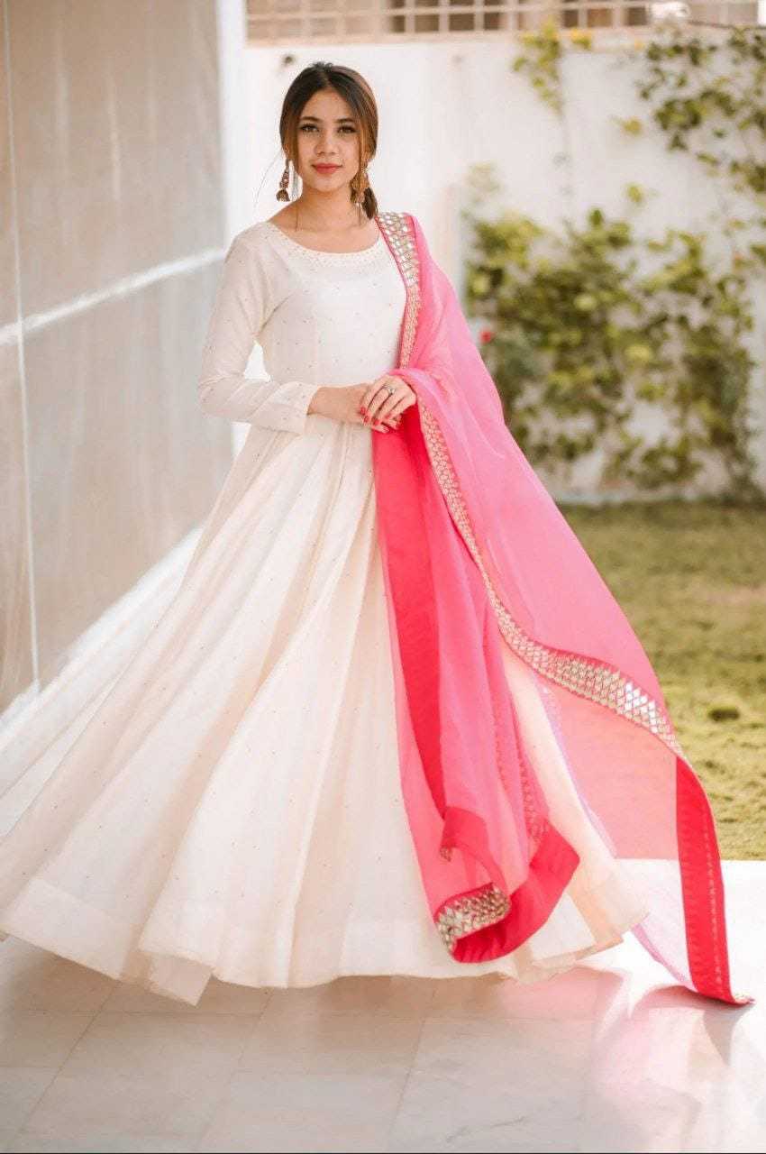 Ynf Georgette RIN157 2095 Gowns Festive Collections Plus Size Collections Wholesale Georgette Gown White Gown Onam Collections Manufacturer