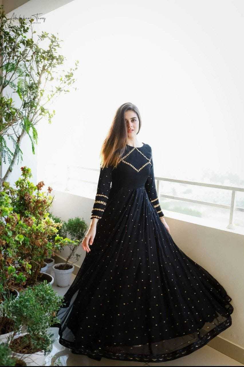 Ynf Georgette RIN157 2096 Gowns Plus Size Collections Wholesale Georgette Gown Designer Gowns Black Gown Manufacturer