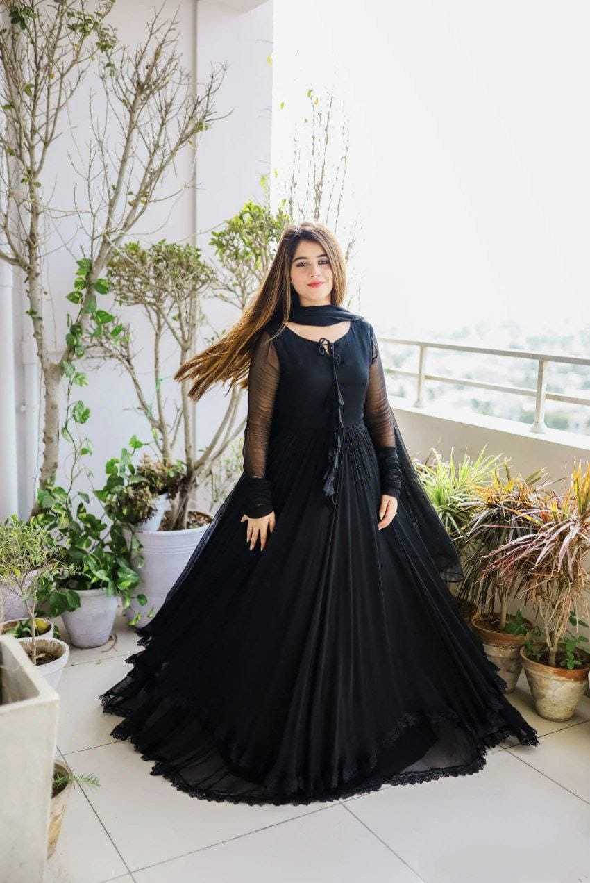Ynf Georgette RIN157 2097 Gowns Wedding Collections Plus Size Collections Wholesale Party Gowns Georgette Gown Black Gown Manufacturer