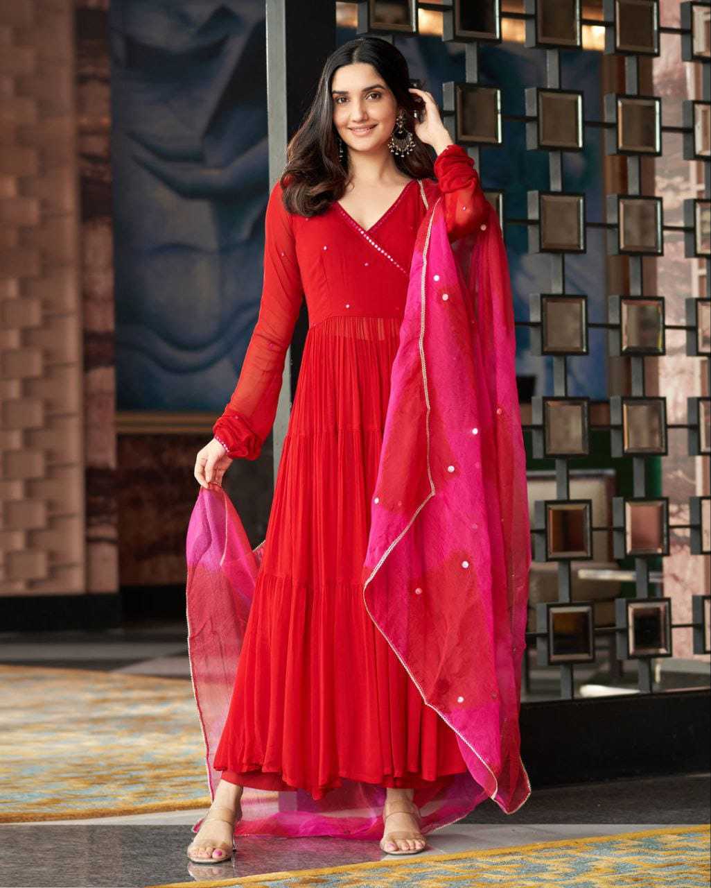 Ynf Georgette RIN157 2103 Gowns Plus Size Collections Wholesale Georgette Gown Designer Gowns Red Gown Manufacturer
