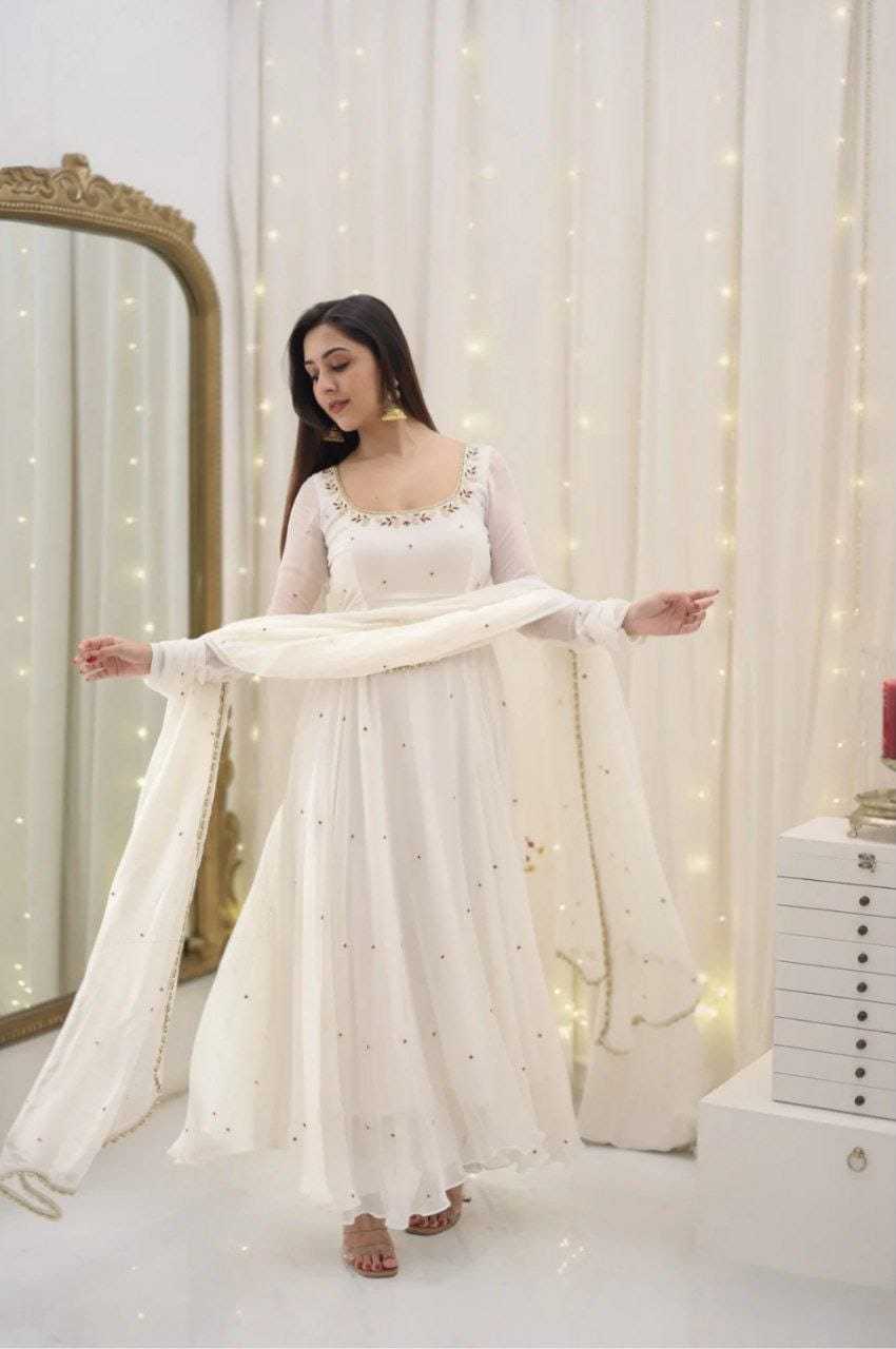 Ynf Georgette RIN157 3181 Gowns Wedding Collections Plus Size Collections Wholesale Georgette Gown Designer Gowns White Gown Manufacturer