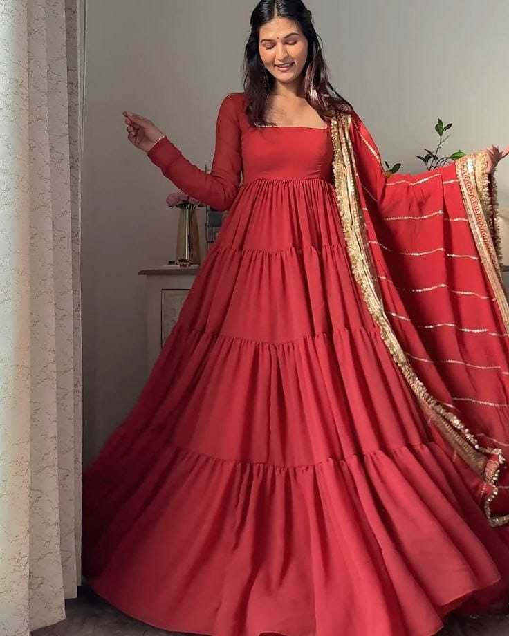 Ynf Georgette RIN157 3183 Gowns Wedding Collections Plus Size Collections Wholesale Georgette Gown Designer Gowns Red Gown Manufacturer