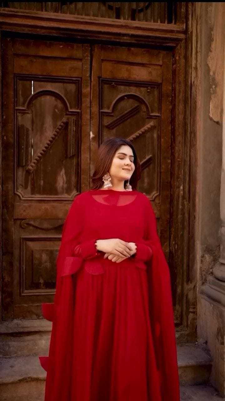 Ynf Georgette RIN157 3193 Gowns Festive Collections Plus Size Collections Wholesale Georgette Gown Wedding Gown Red Gown Manufacturer
