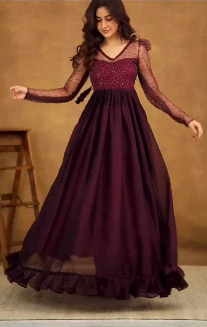 Ynf Georgette RIN157 3194 Gowns Wedding Collections Plus Size Collections Wholesale Georgette Gown Wedding Gown Gown With Belt Manufacturer