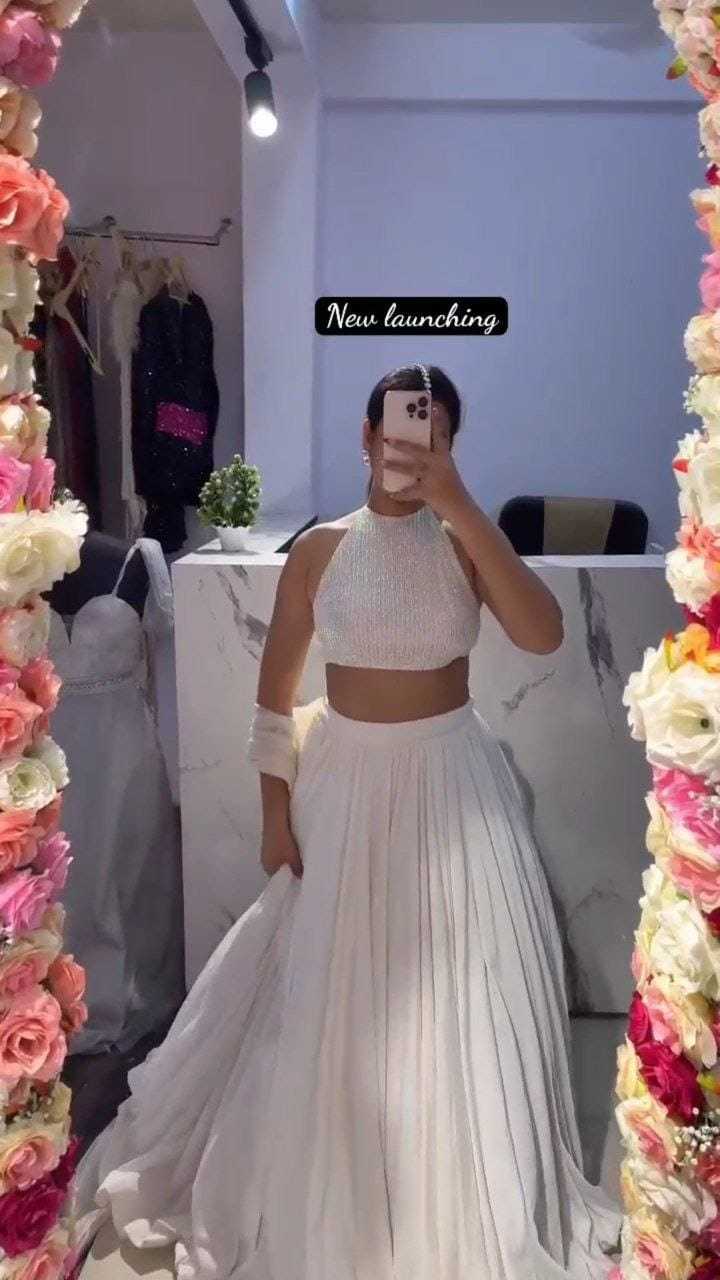 Ynf Georgette RIN157 5238 Lehengas Festive Collections Plus Size Collections Wholesale Designer Lehenga White Lehenga Onam Collections Manufacturer