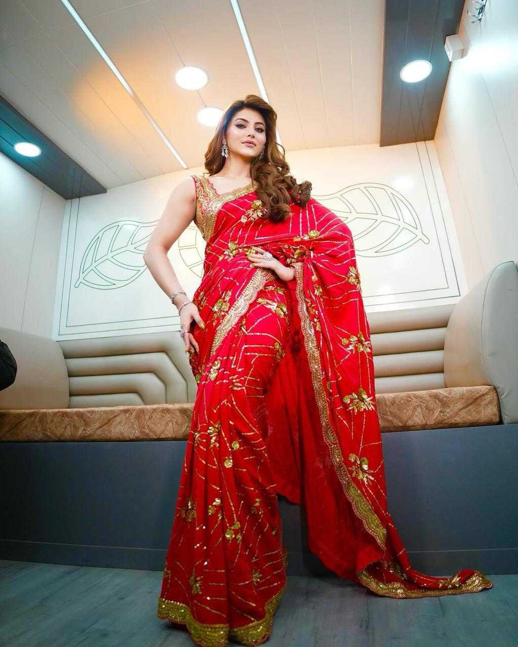Ynf Georgette RIN164 URVASHI Sarees Wedding Collections Bollywood Collections Wholesale Georgette Sarees Sequence Sarees URVASHI RAUTELA Manufacturer