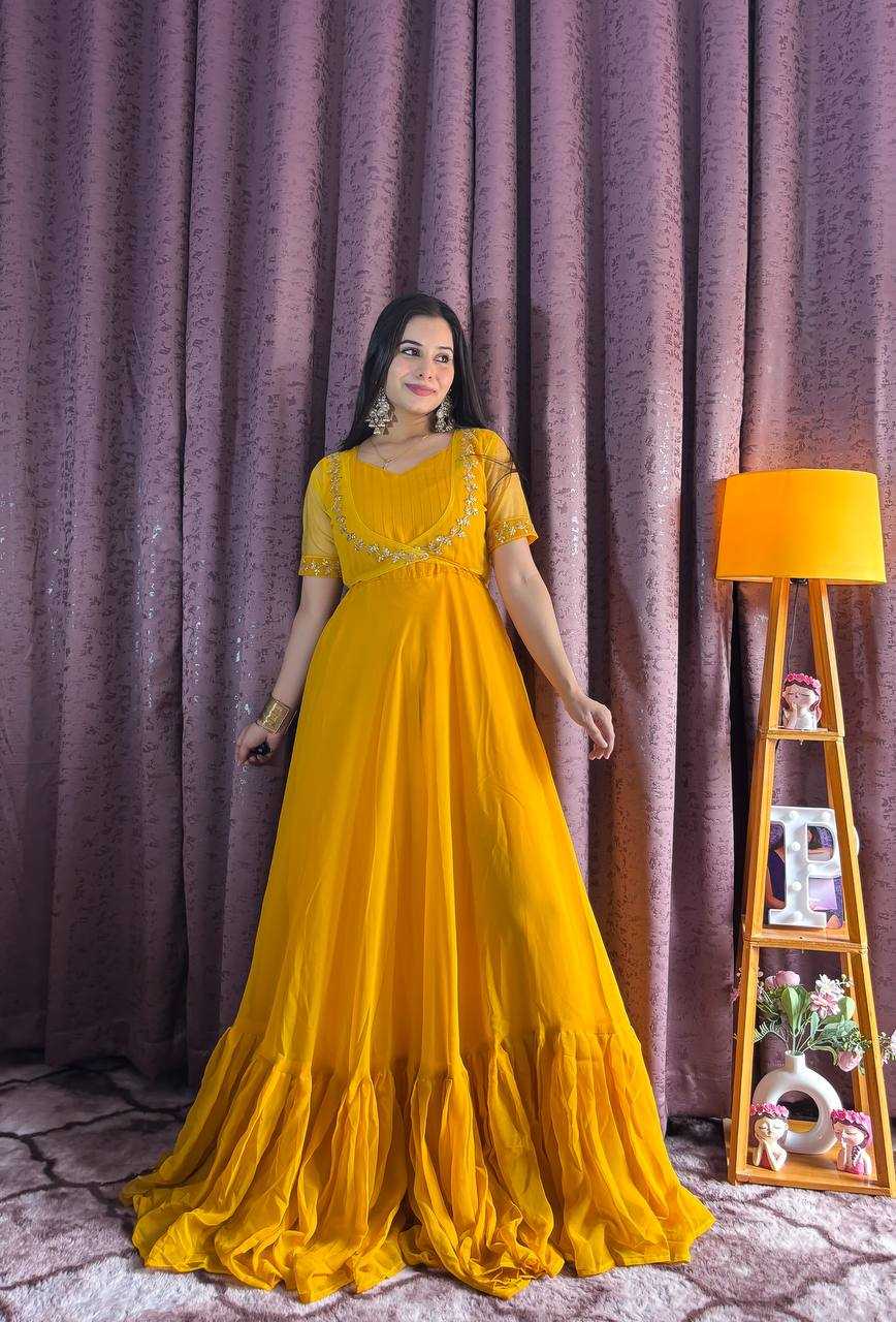 Ynf Georgette RIN213 L331 Gowns Western Wears Festive Collections Wholesale Georgette Gown Party Wear Gowns Designer Gowns Manufacturer