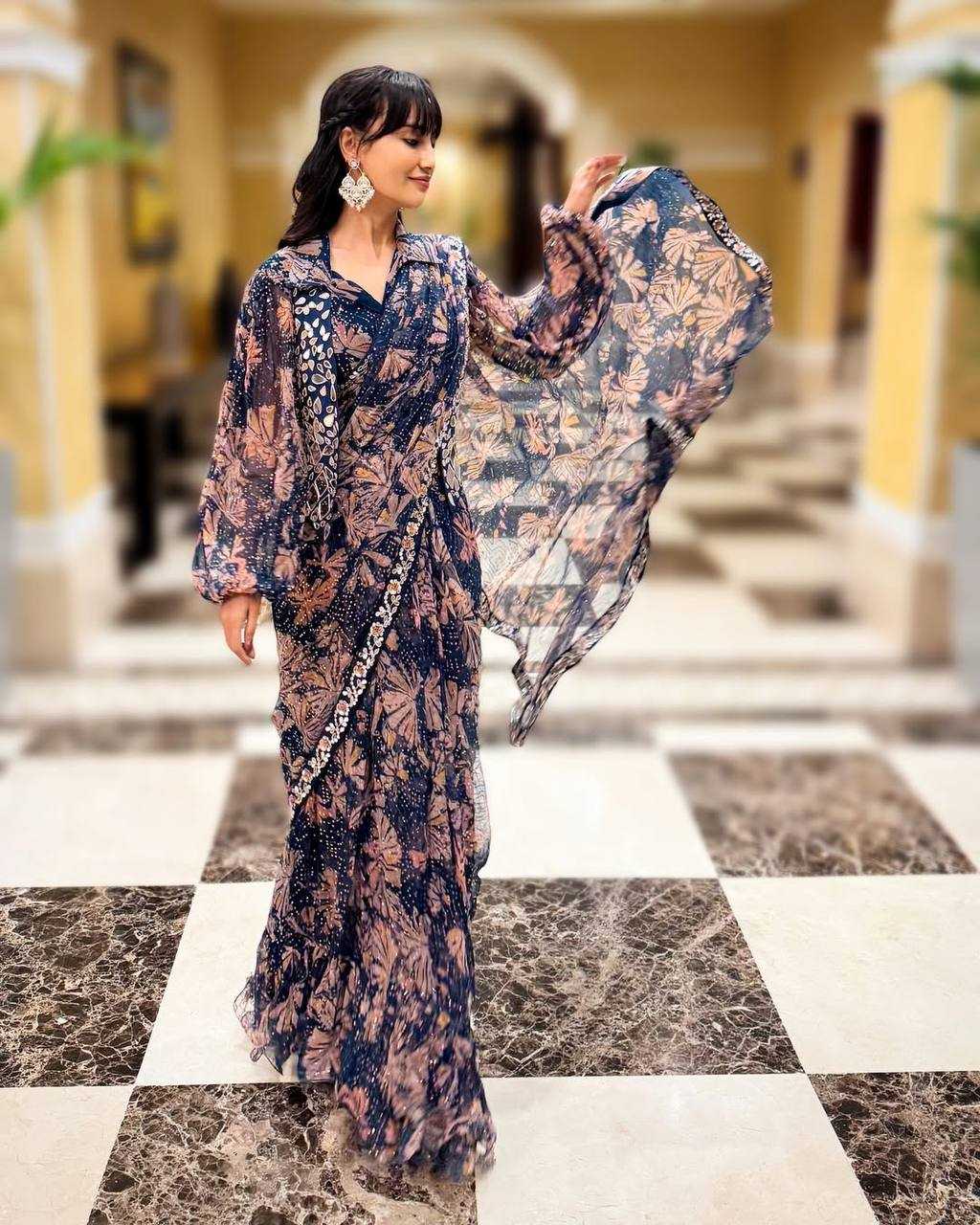Ynf Georgette RIN215 1113 Sarees Wholesale Ready To Wear Sarees Mirror Work Saree Manufacturer