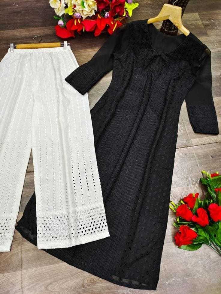Ynf Georgette RIN222 CHIKAN PLAZO Kurti Wholesale Georgette Kurti Chikan Kurti Kurti With Palazzo Manufacturer