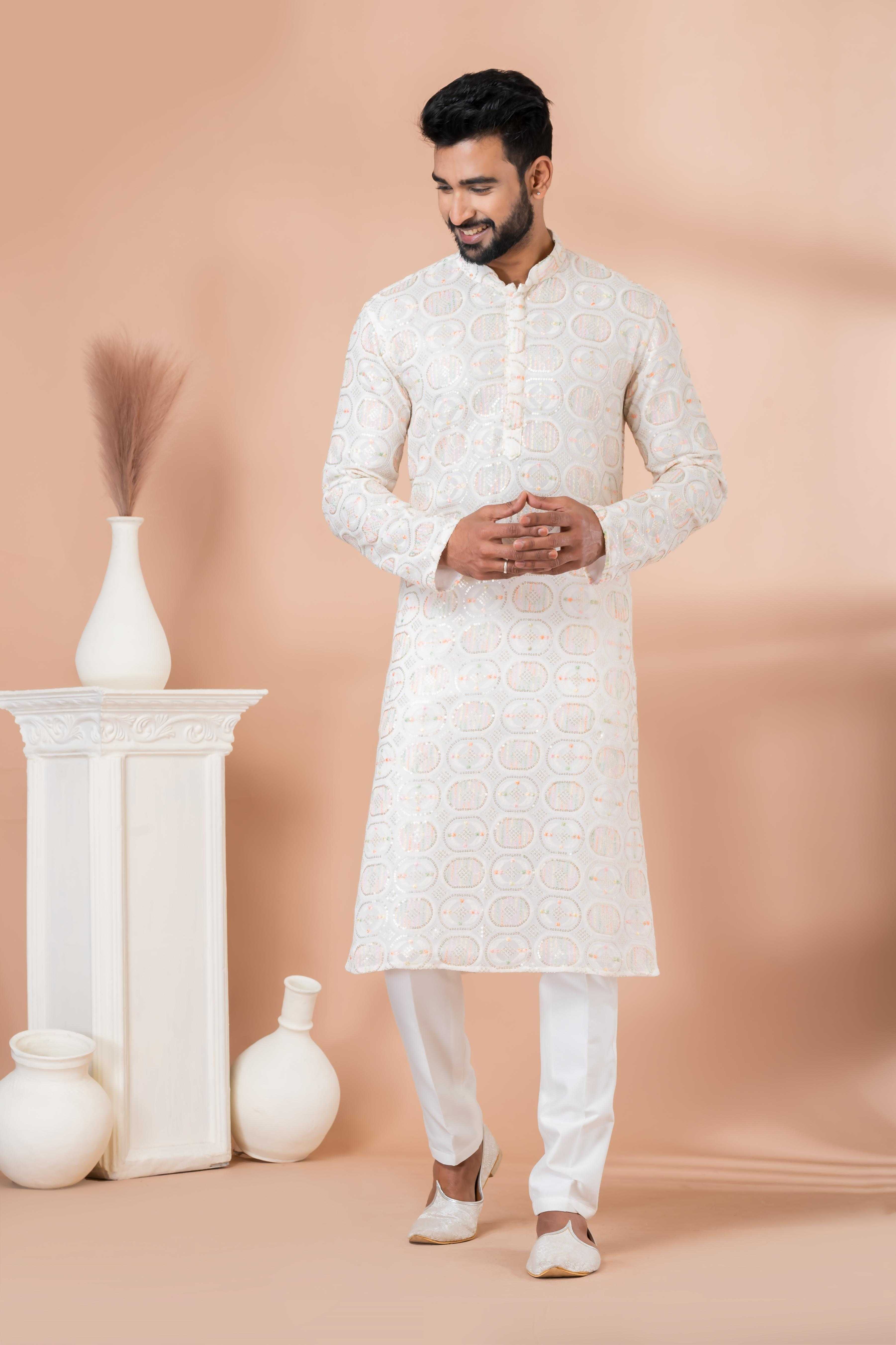 Ynf Georgette RIN223 3305A Mens Wear Festive Collections Wholesale Mens Kurtas Mens Kurta Pyjama Onam Collections Manufacturer