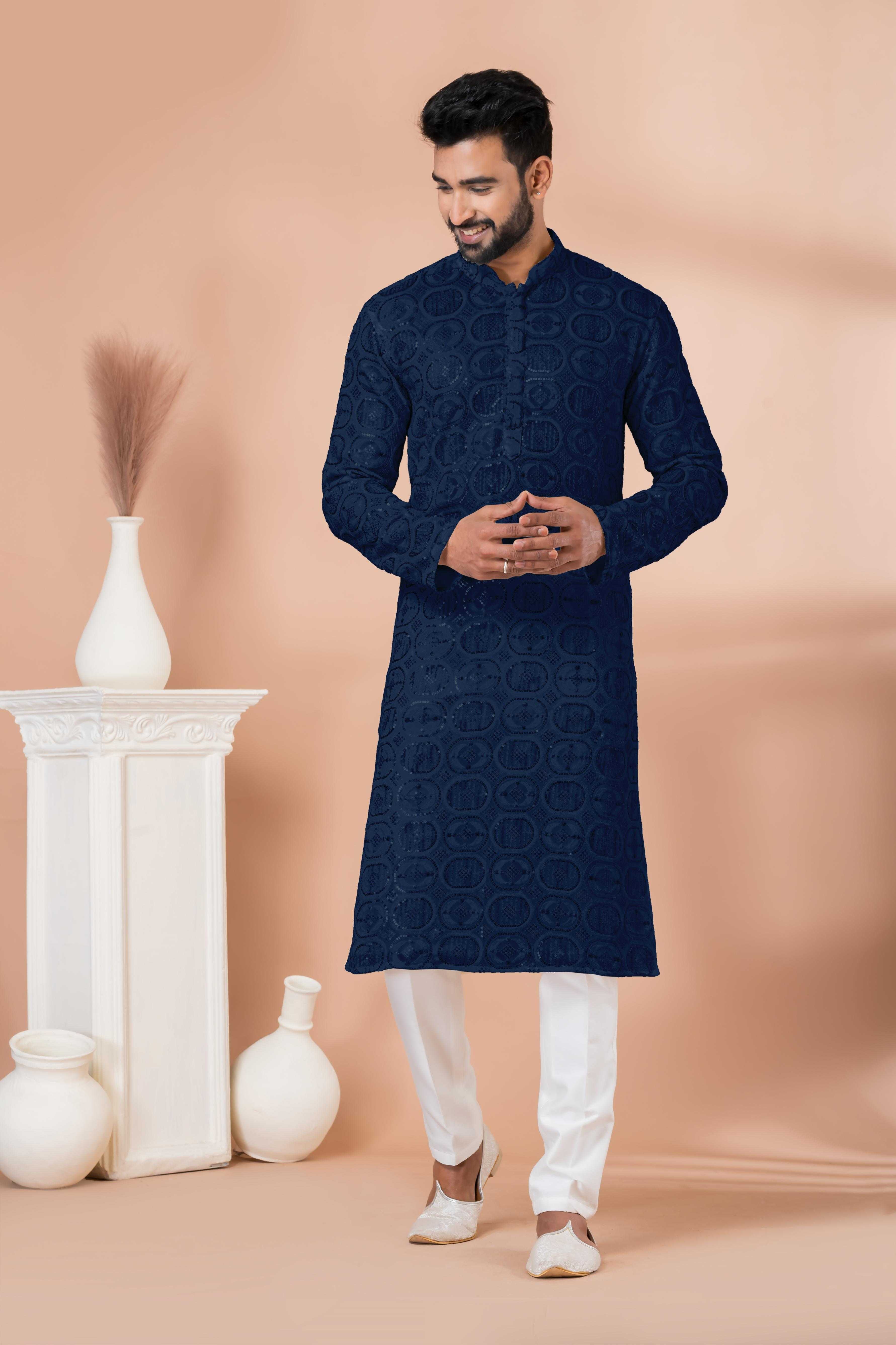 Ynf Georgette RIN223 3305N-A Mens Wear Wholesale Mens Kurtas Mens Kurta Pyjama Men Wedding kurta Manufacturer