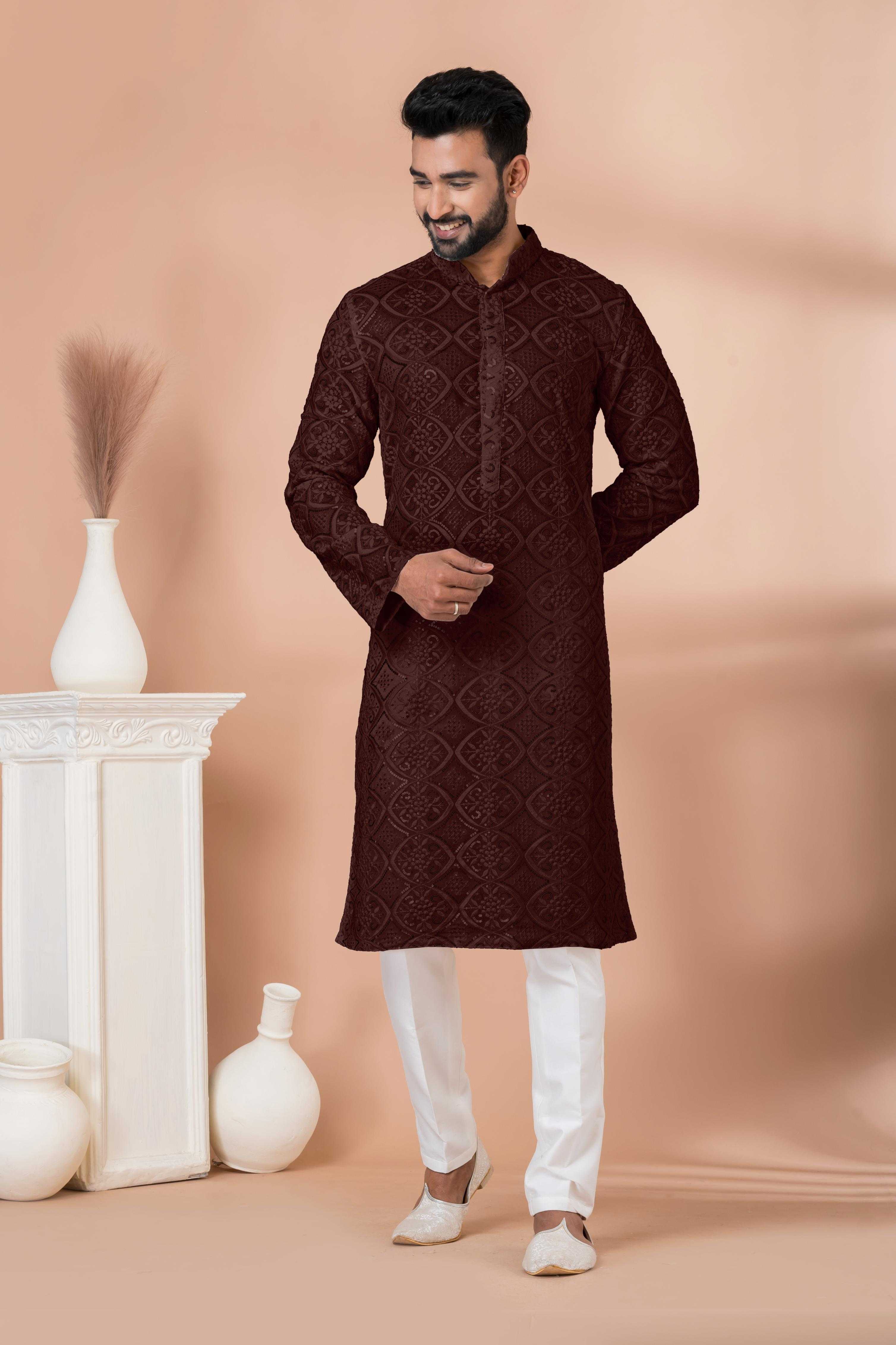 Ynf Georgette RIN223 3306C-A Mens Wear Wholesale Mens Kurtas Mens Kurta Pyjama Men Wedding kurta Manufacturer