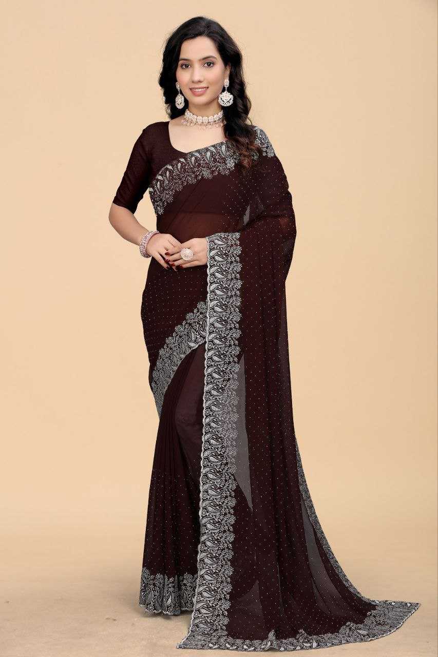 Ynf Georgette RIN226 hotfix Sarees Wholesale Party Wear Sarees Fancy Sarees Embroidered Sarees Lace Border Sarees Stone Work Saree Manufacturer