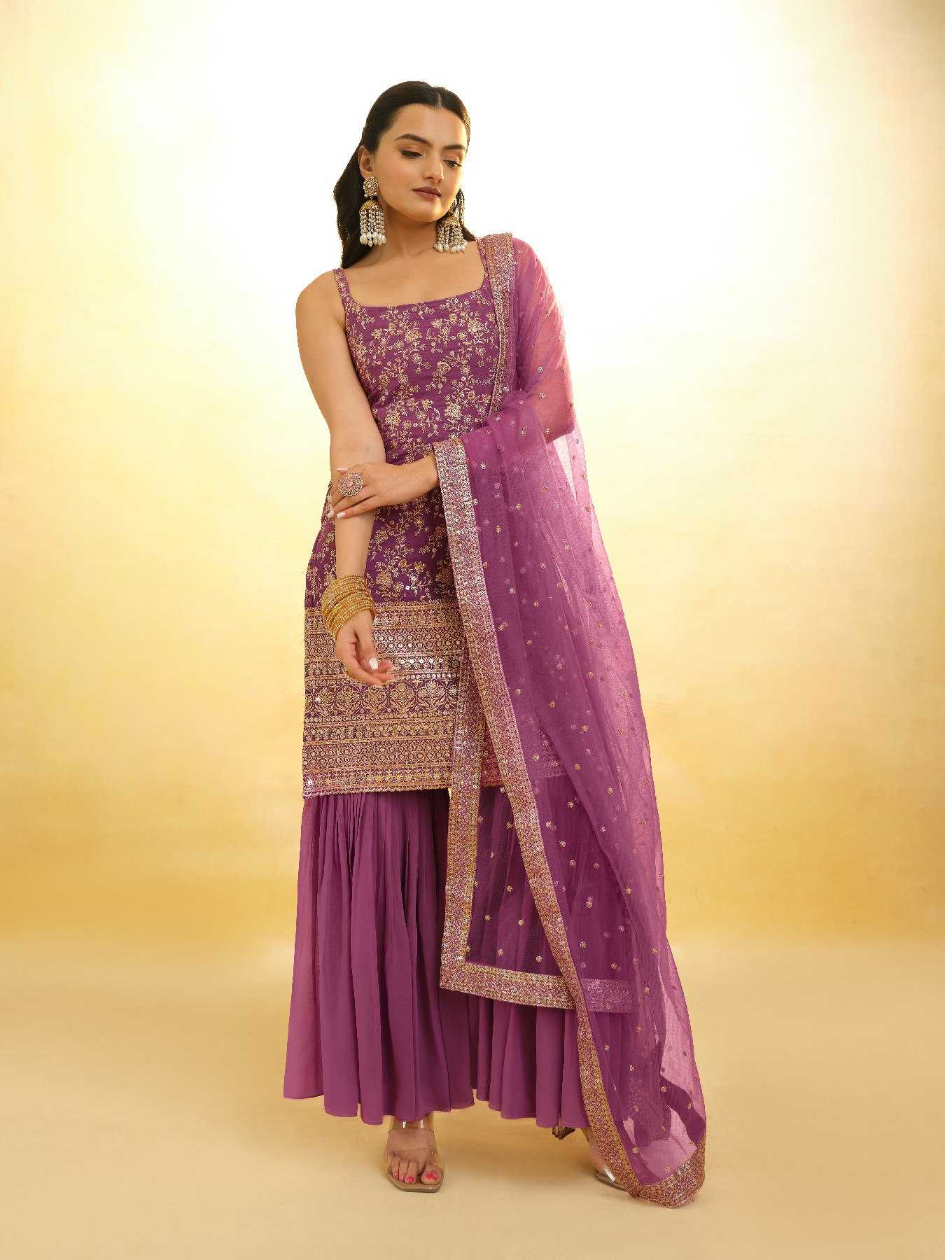 Ynf Georgette RIN228 294 Suits & Dresses Wedding Collections Festive Collections Wholesale Sharara Salwar Suits Georgette Suit Embroidered Suits Manufacturer