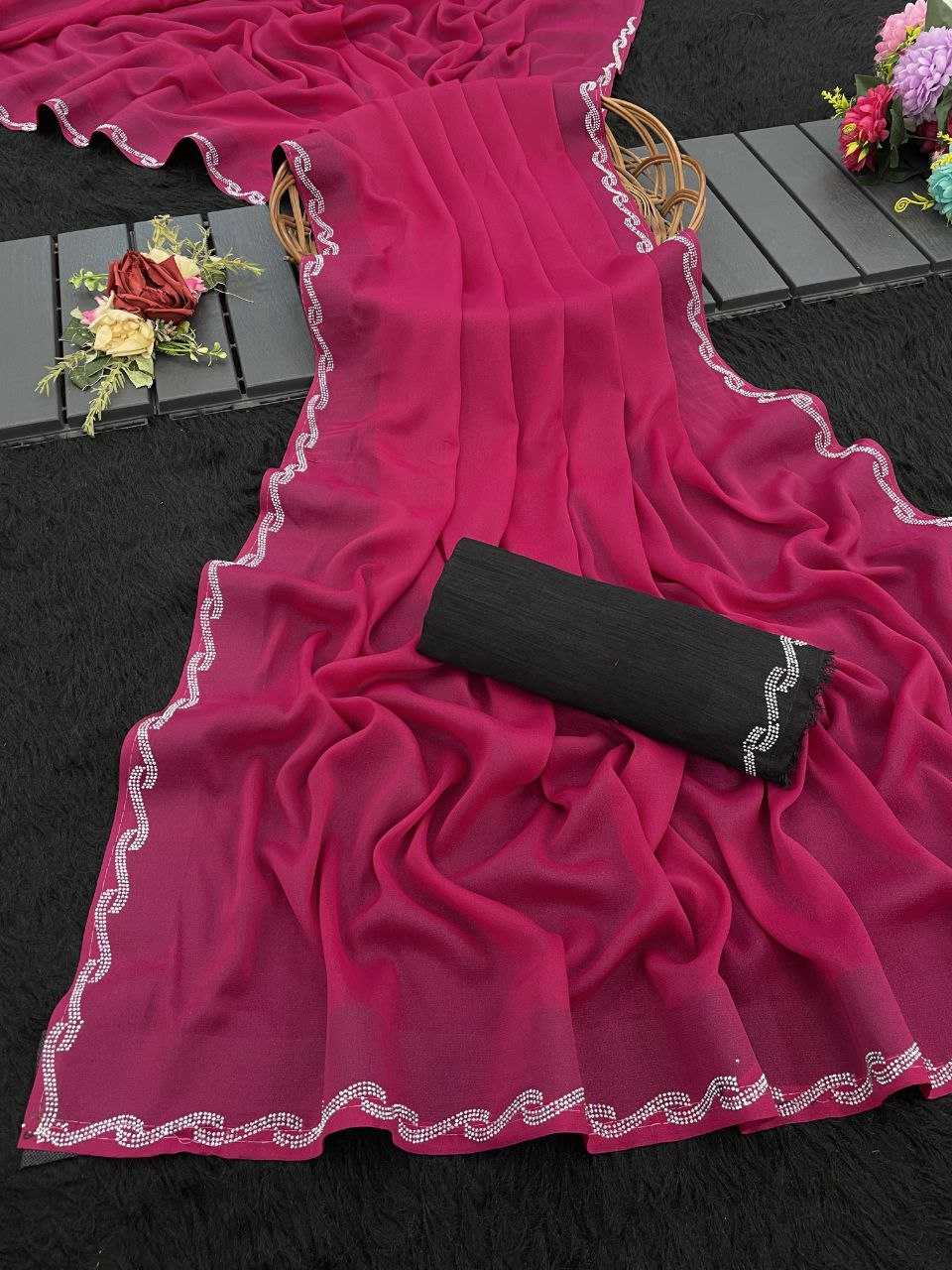 Ynf Georgette RIN231 AVANI Swarovski Sarees Wholesale Lace Border Sarees Swarovski Sarees Manufacturer