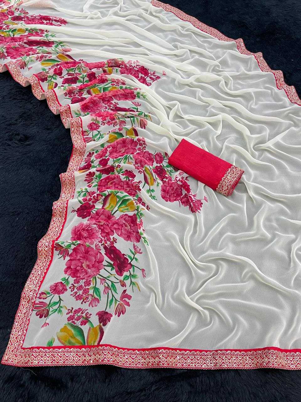Ynf Georgette RIN231 FLOWER PRINT Sarees Wholesale Party Wear Sarees Embroidered Sarees Manufacturer