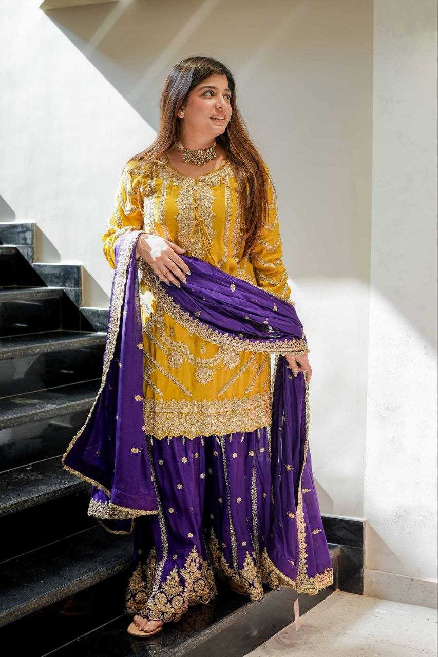 Ynf Heavy Chinnon Silk KESH158 7001 Suits & Dresses Wedding Collections Festive Collections Wholesale Sharara Salwar Suits Ladies Silk Suit Wedding Outfits Manufacturer