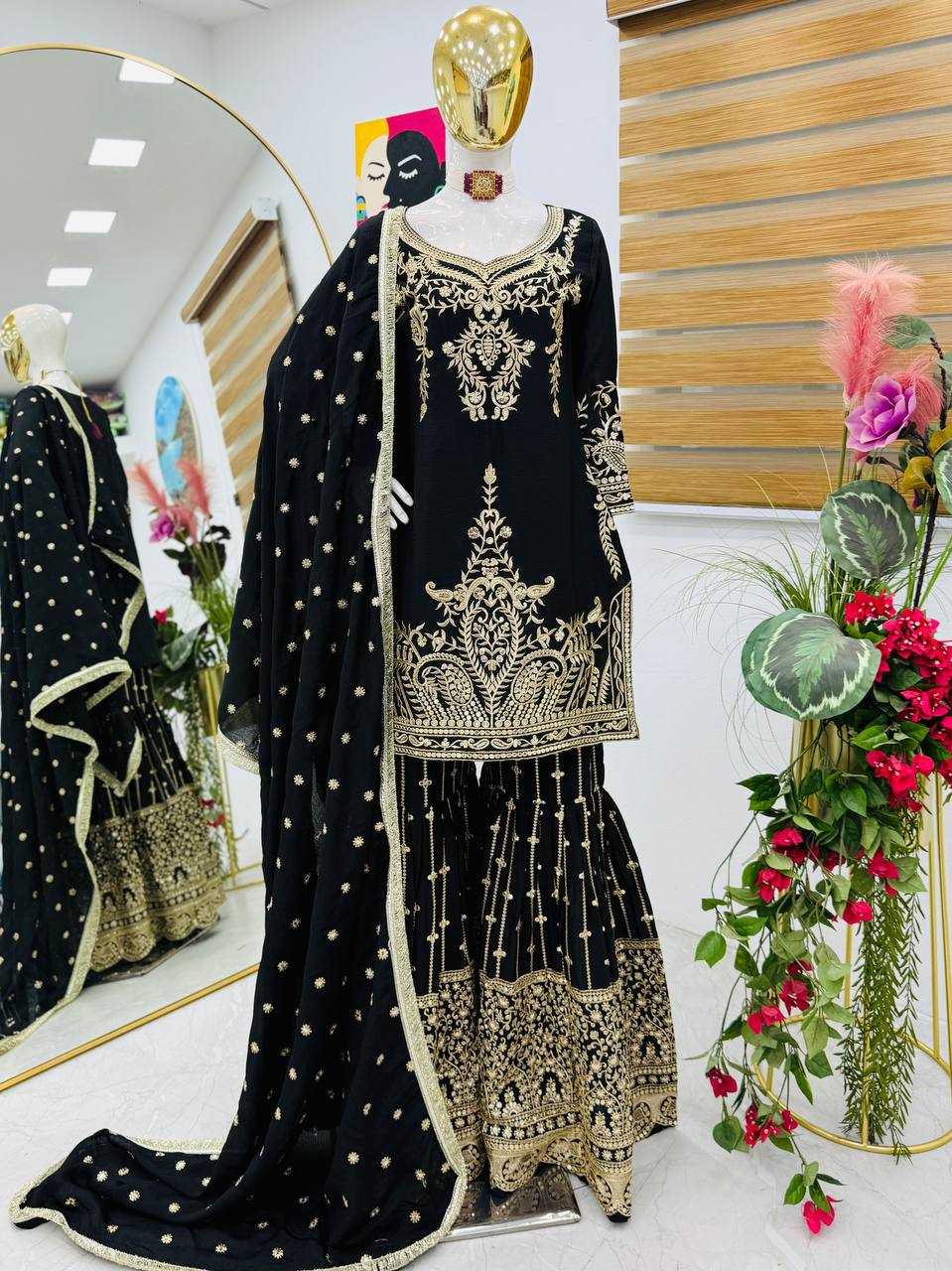 Ynf Heavy Chinnon Silk KESH158 9016 Suits & Dresses Wedding Collections Festive Collections Wholesale Sharara Salwar Suits Embroidery Suits Ladies Silk Suit Manufacturer