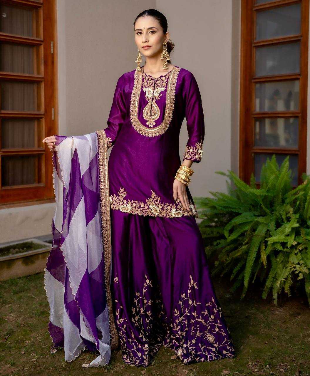 Ynf Heavy Chinnon Silk KESH158 9018 Suits & Dresses Wedding Collections Festive Collections Wholesale Sharara Salwar Suits Embroidery Suits Ladies Silk Suit Manufacturer
