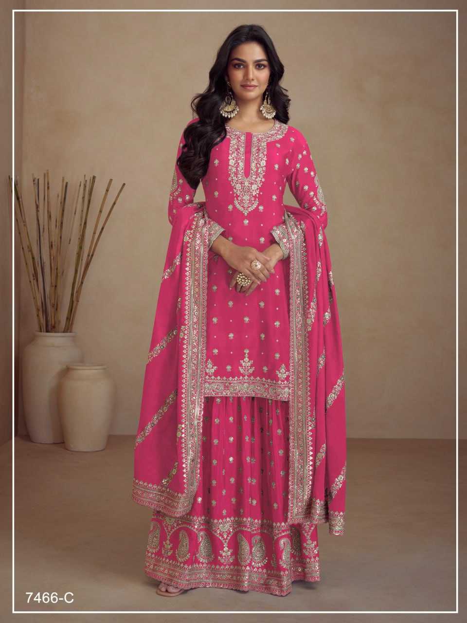 Ynf Heavy Chinnon Silk KESH504 7466 Suits & Dresses Wedding Collections Festive Collections Wholesale Palazzo Suit Ladies Silk Suit Semi Stitched Suits Manufacturer
