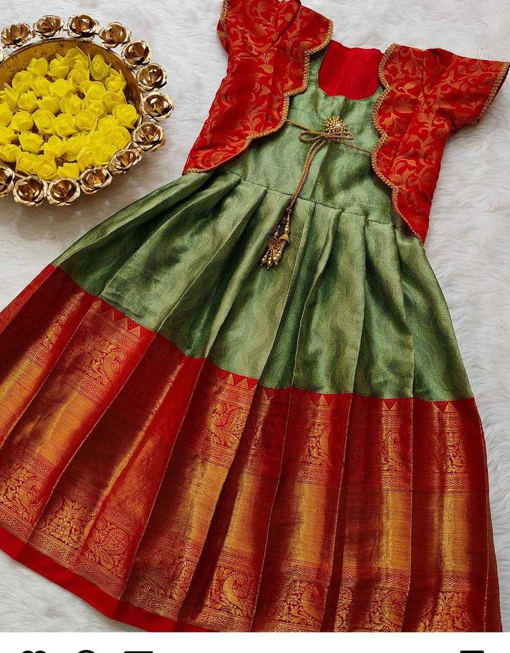Ynf Lichi Silk KESH493 butta Kids Wear Wholesale Kids Gown Kids Ethnic Gowns Manufacturer