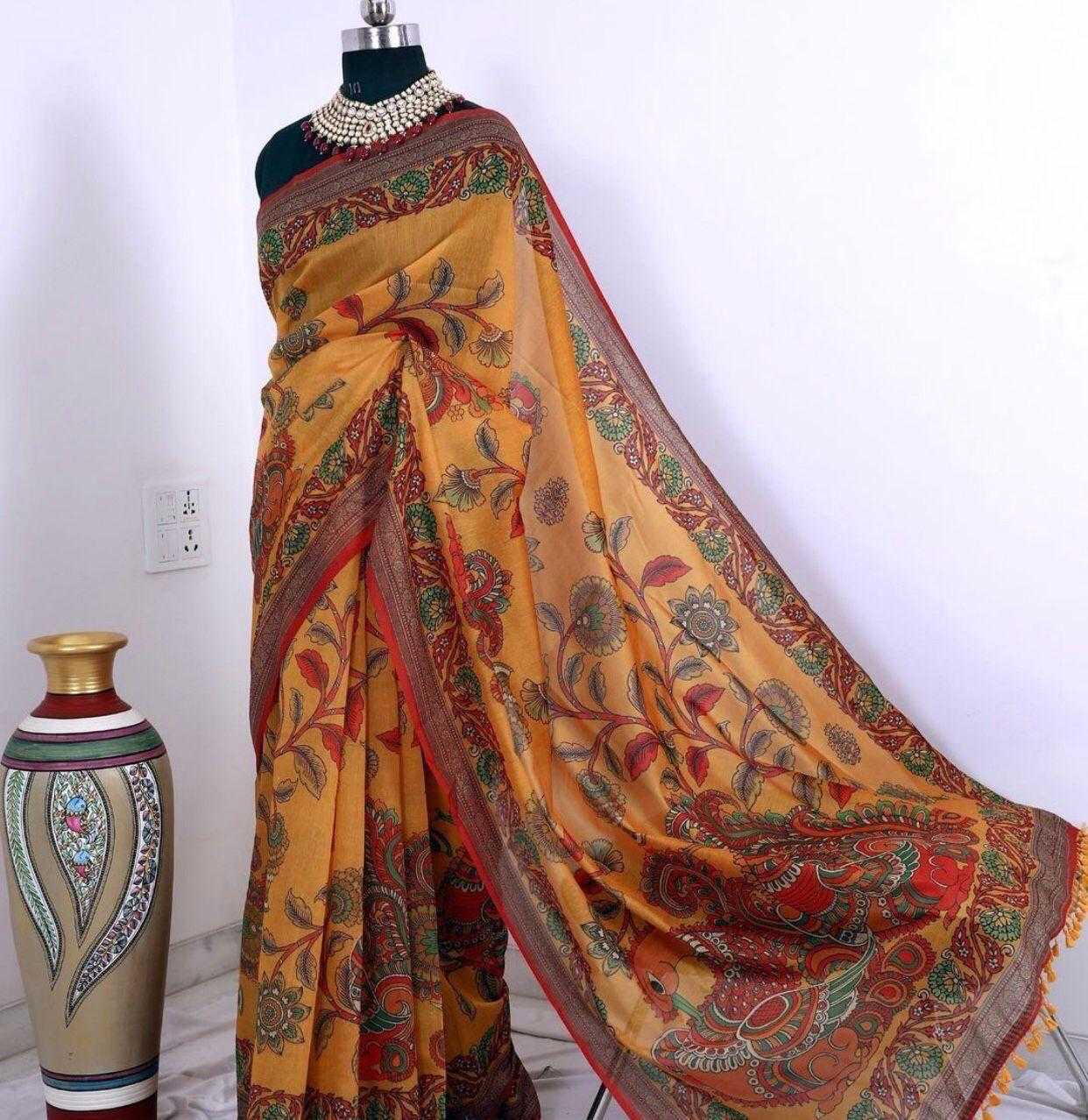 Ynf Linen KESH484 326 Sarees Wedding Collections Festive Collections Wholesale Printed Sarees Kalamkari Sarees Linen Sarees Manufacturer