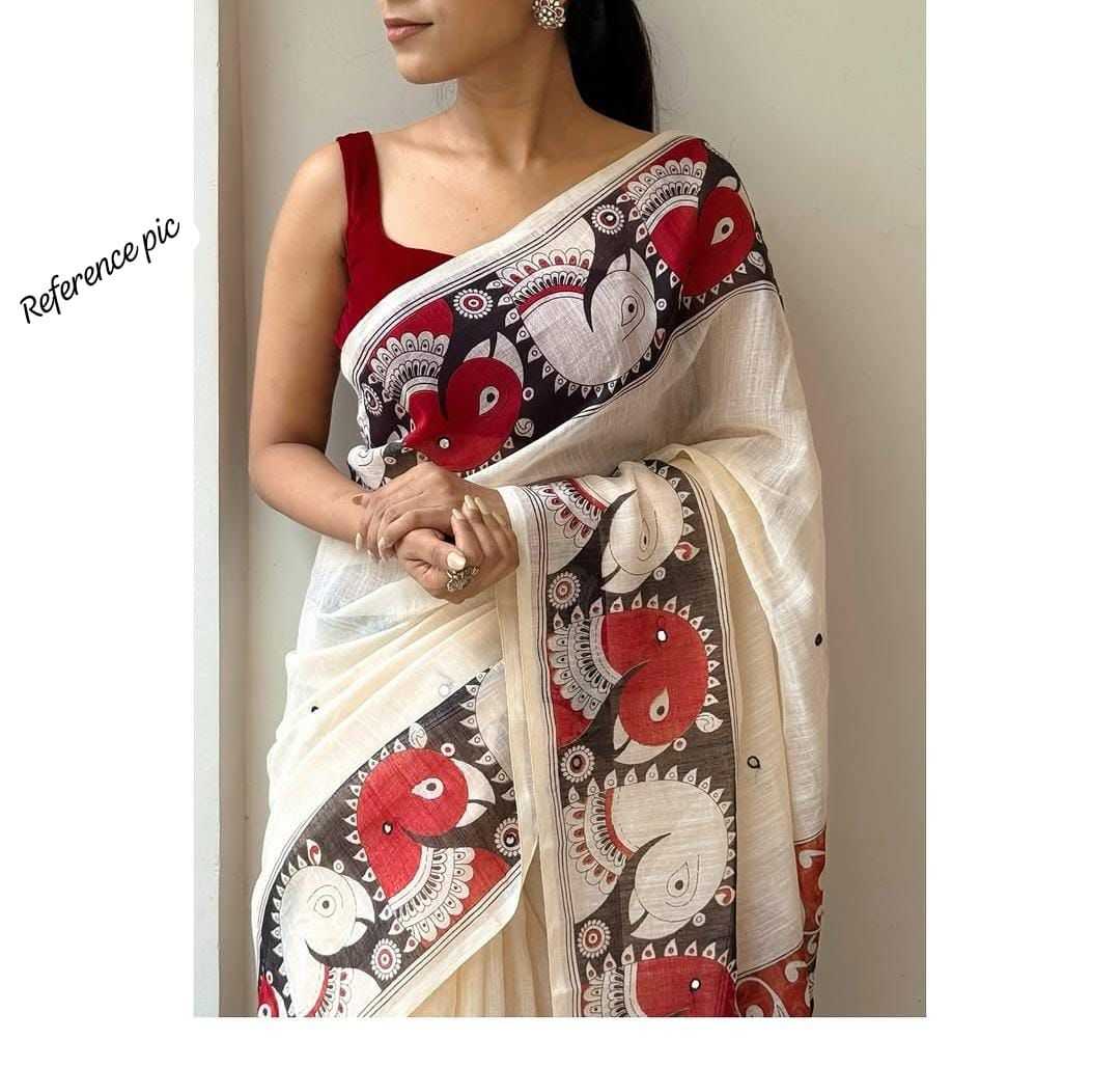 Ynf Linen RIN203 trendy Sarees Wedding Collections Festive Collections Wholesale Kalamkari Sarees Mirror Work Saree Onam Collections Manufacturer