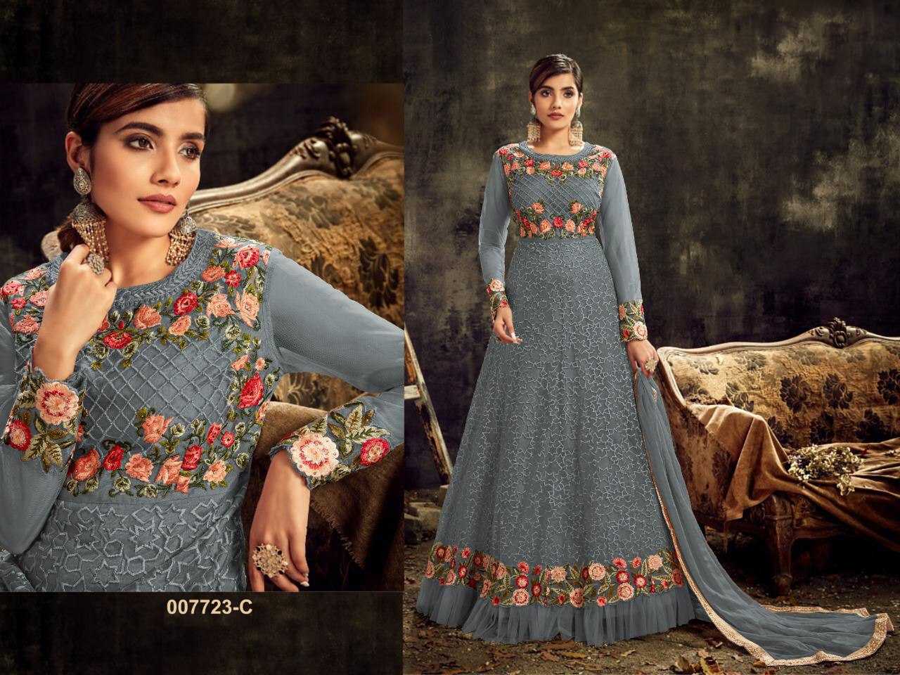 Ynf Net KESH504 7723 Gowns Wholesale Long Gowns Net Gowns Embroidered Gown Manufacturer
