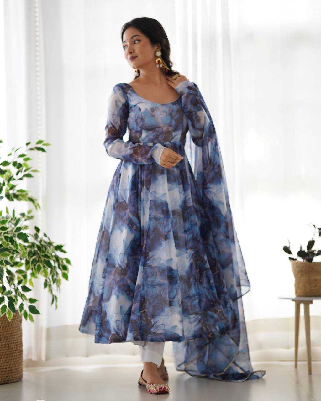 Ynf Organza Silk KESH504 286 Gowns Wedding Collections Festive Collections Wholesale Printed Gowns Anarkali Gown Gown With Dupatta Manufacturer