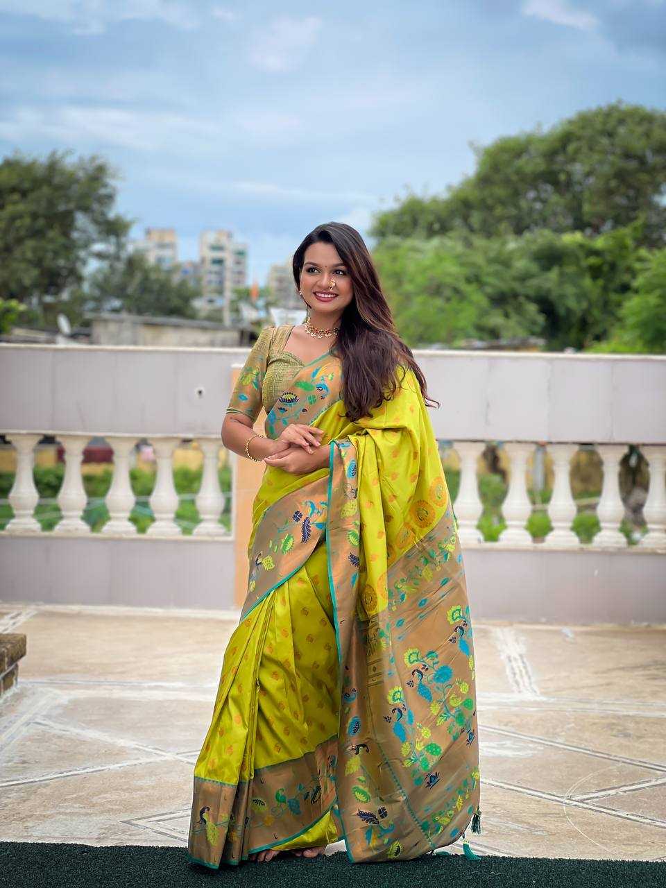 Ynf Paithani Silk KESH515 Marigold Paithani Silk Sarees Wedding Collections Festive Collections Wholesale Paithani Sarees Traditional Silk Sarees Silk Sarees With Blouse Manufacturer