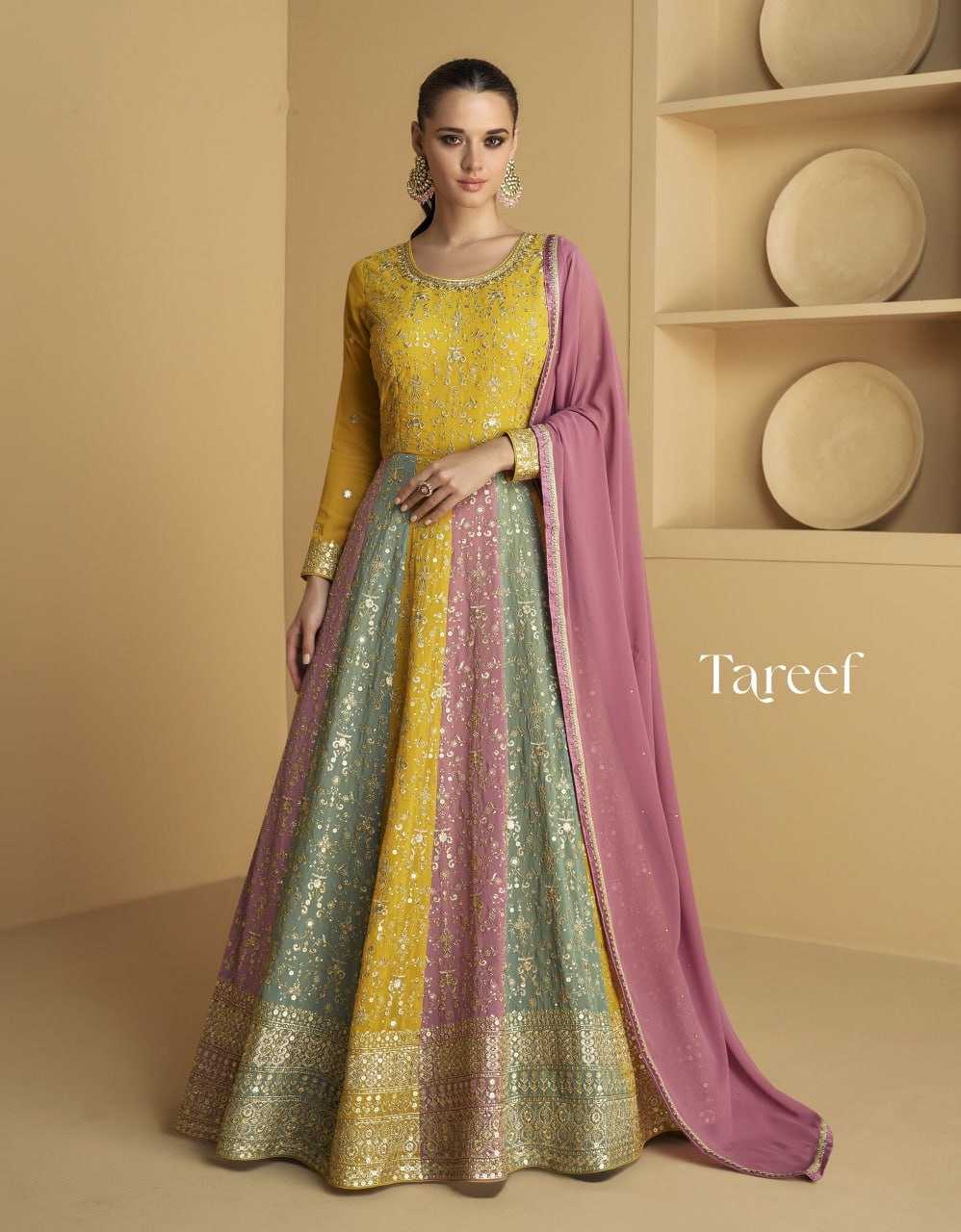 Ynf Poly Georgette KESH504 9971 Gowns Wholesale Embroidery Gowns Long Gowns Georgette Gown Manufacturer