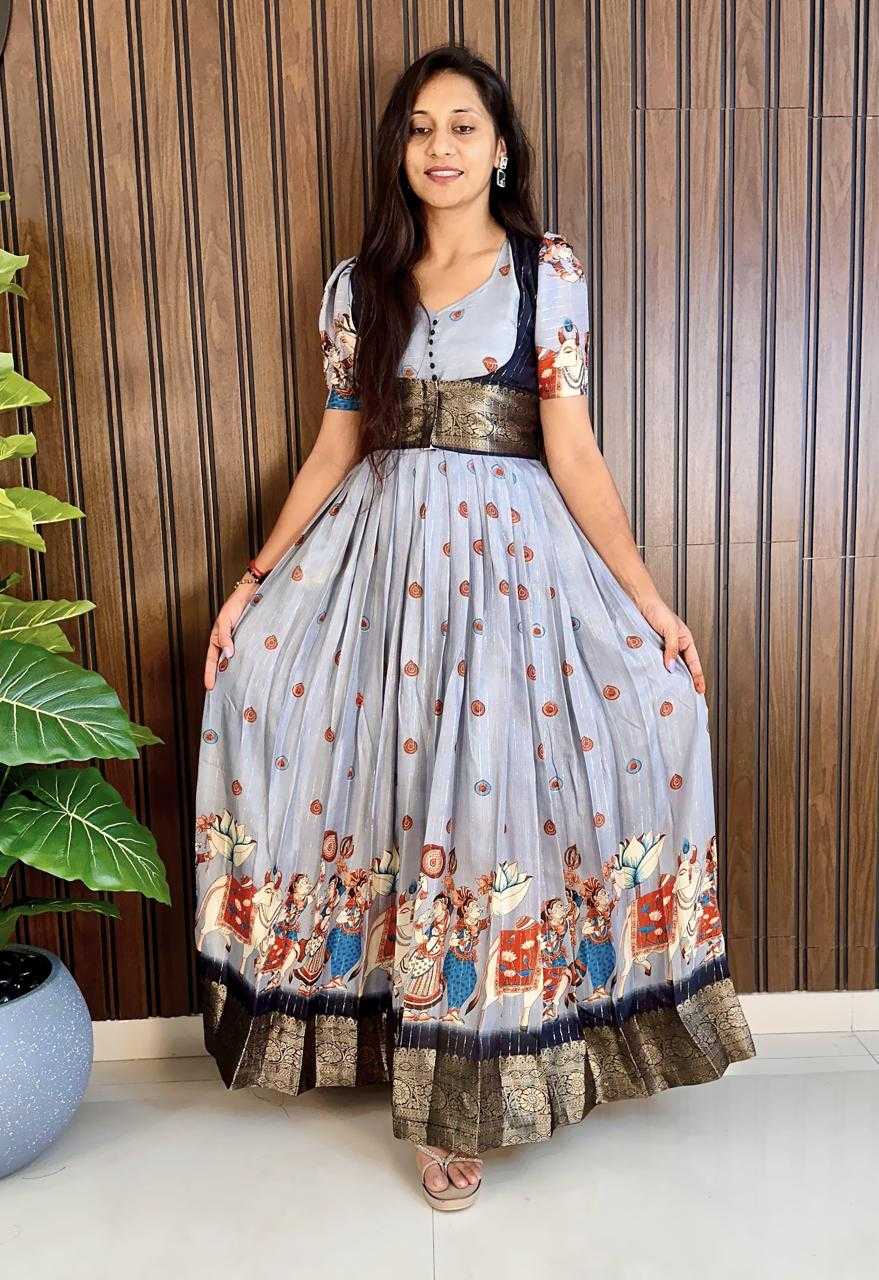 Ynf Pure Silk KESH503 8107 Gowns Wholesale Printed Gowns Silk Gowns Indo-Western Gown With Jacket Manufacturer