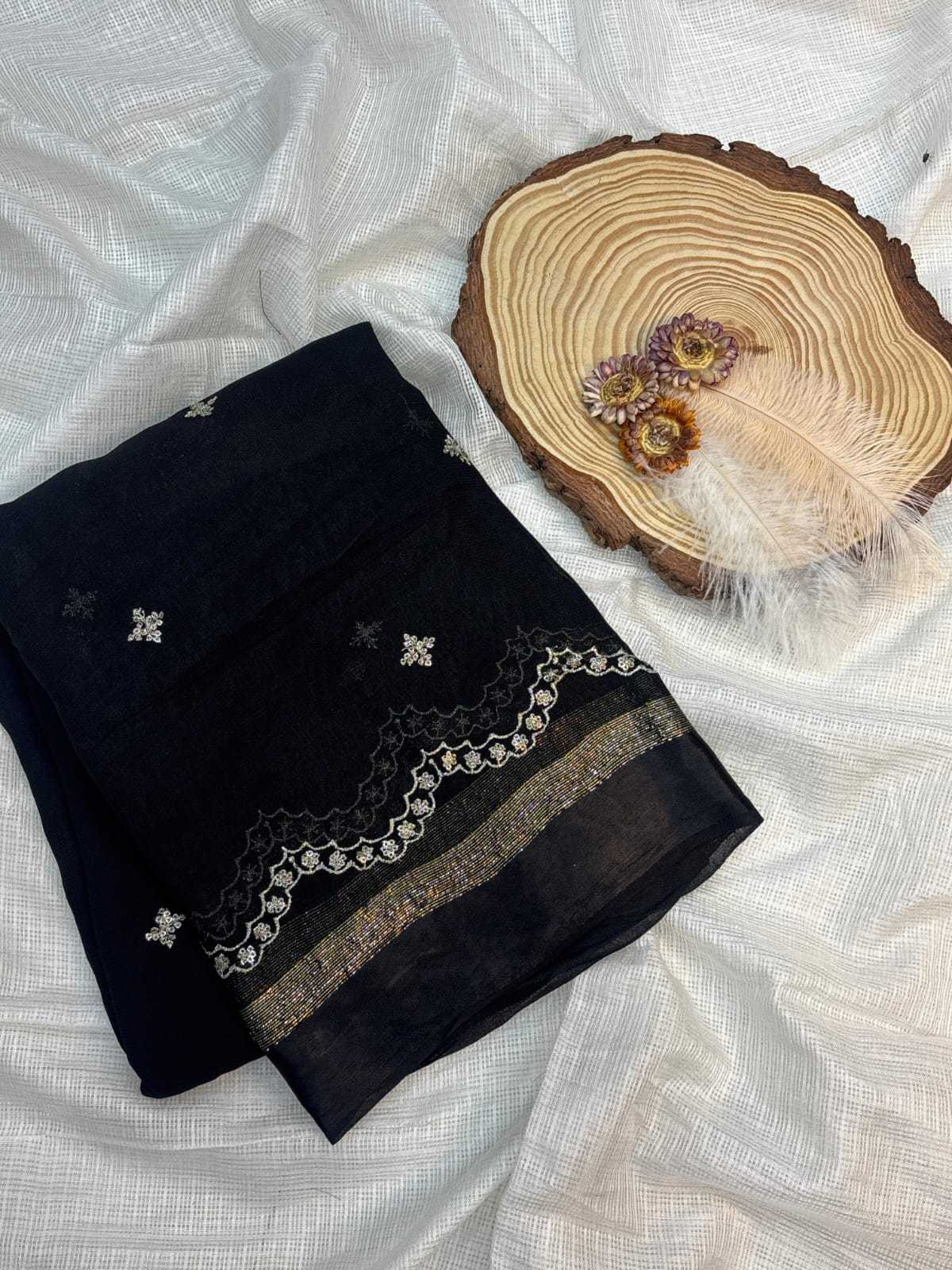 Ynf Pure Viscos RIN178 Satin Embroidery Sarees Wedding Collections Wholesale Georgette Sarees Embroidered Sarees Viscose Saree Manufacturer