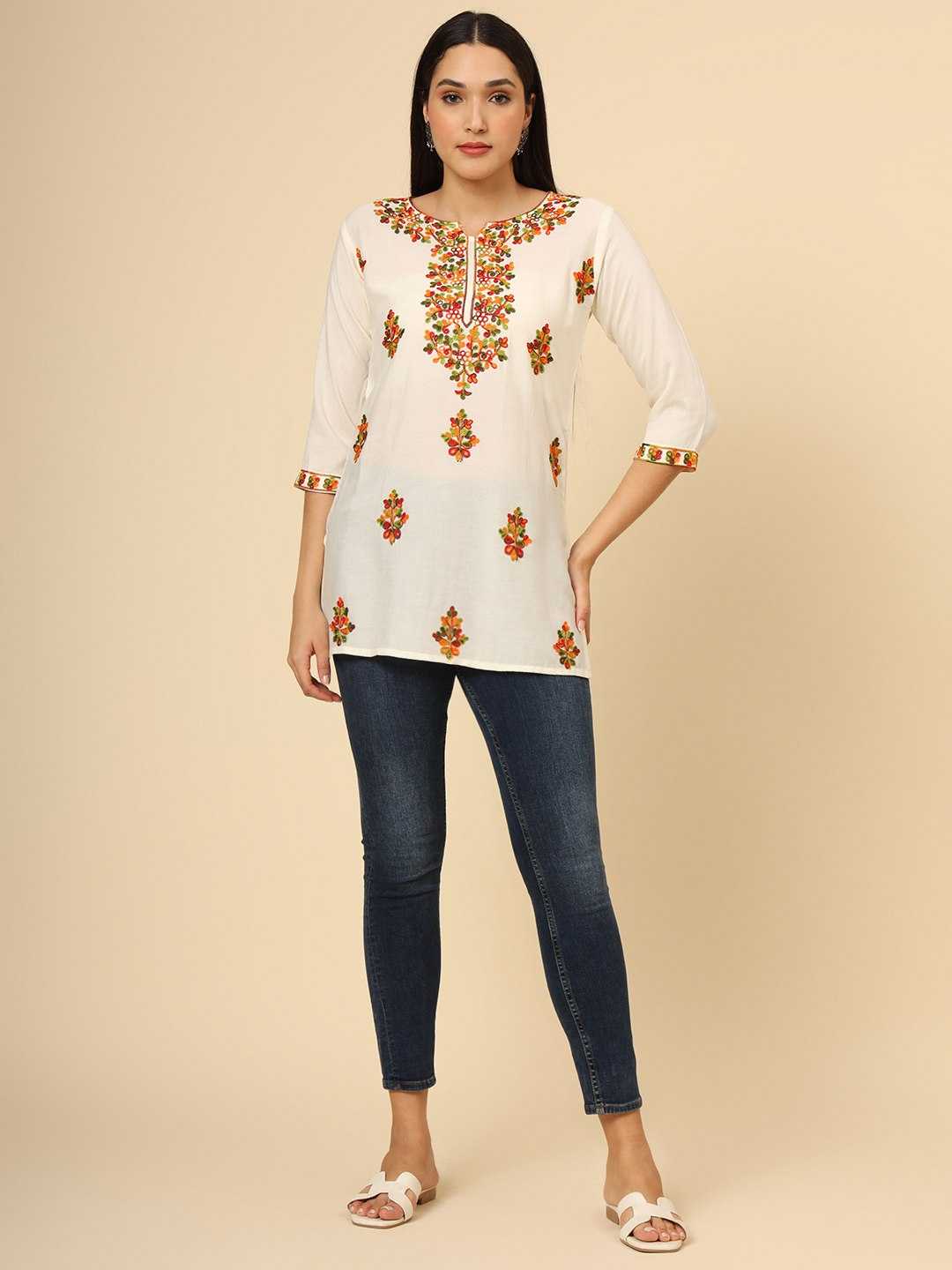 Ynf Rayon RIN188 Navratri Special Kurti Western Wears Festive Collections Wholesale Casual Kurtis Rayon Kurtis Chikankari Kurtis Manufacturer