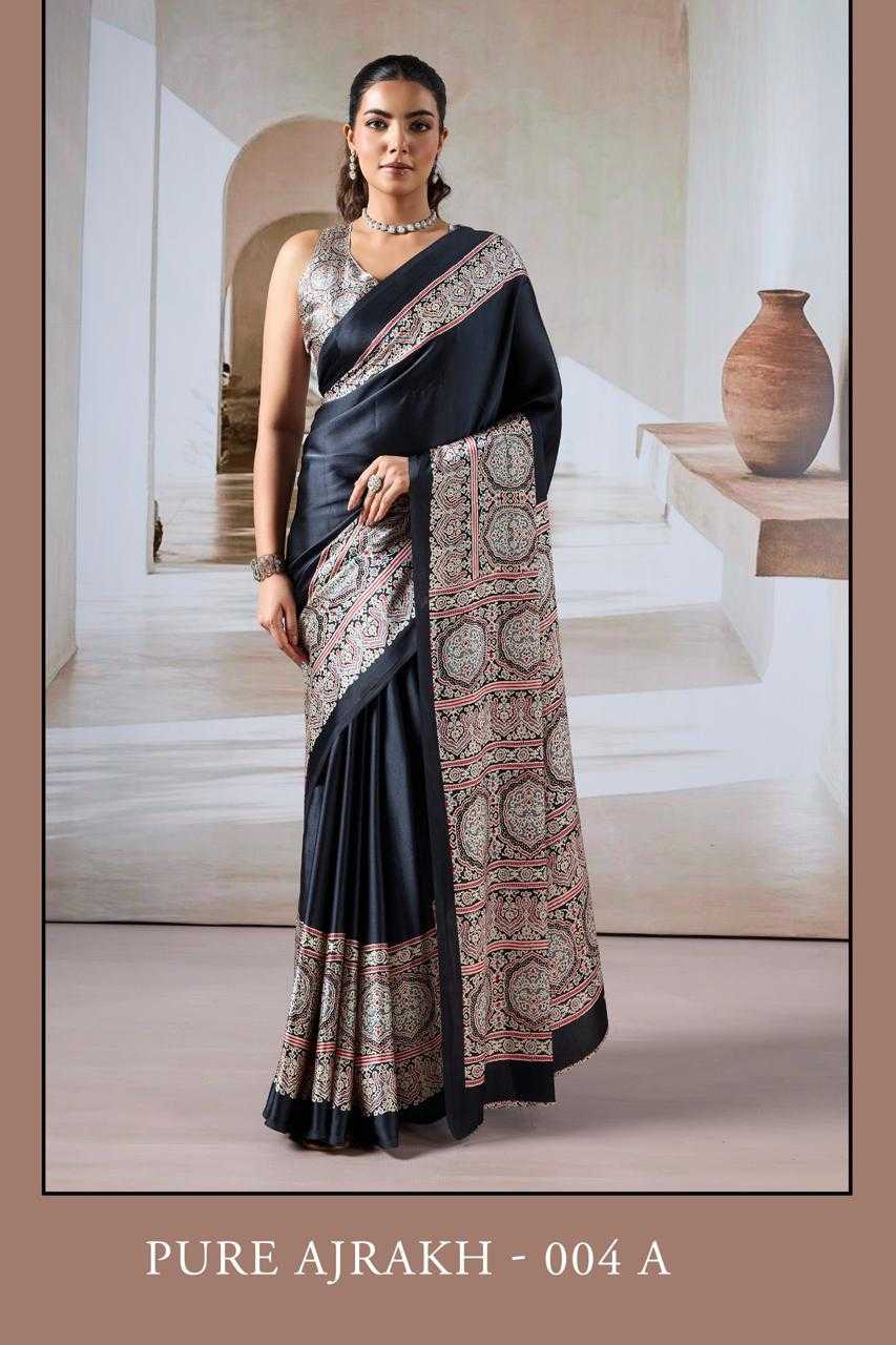 Ynf Satin KESH447 AJARAKH LUXE-03 Sarees Wedding Collections Festive Collections Wholesale Party Wear Sarees Printed Sarees Crape Satin Sarees Manufacturer