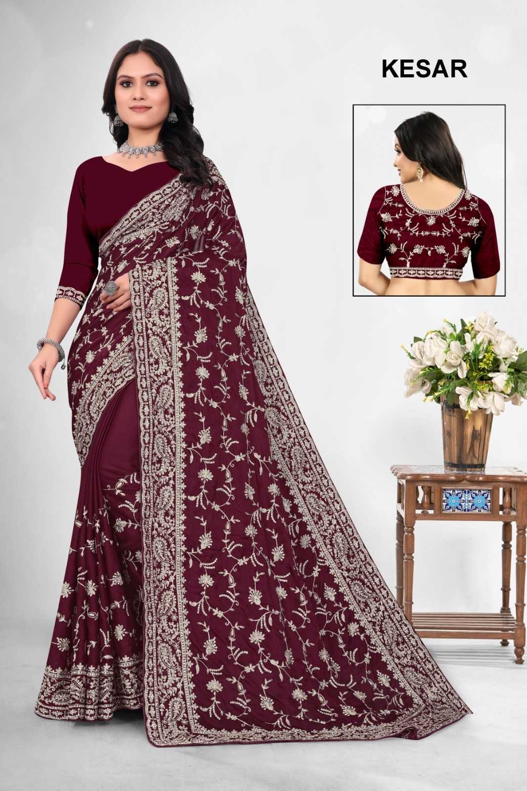 Ynf Satin Silk KESH114 KESAR Silk Sarees Wedding Collections Festive Collections Wholesale Designer Silk Sarees Embroidered Silk Sarees Silk Sarees With Stone Work Manufacturer