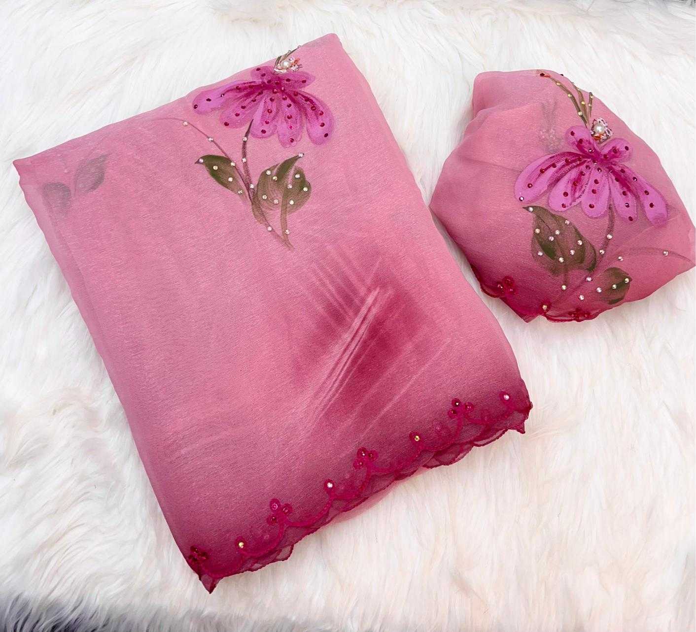 Ynf Shimmer silk RIN209 Pink Petal Sarees Wedding Collections Wholesale Printed Sarees Hand Work Sarees Pink Sarees Manufacturer