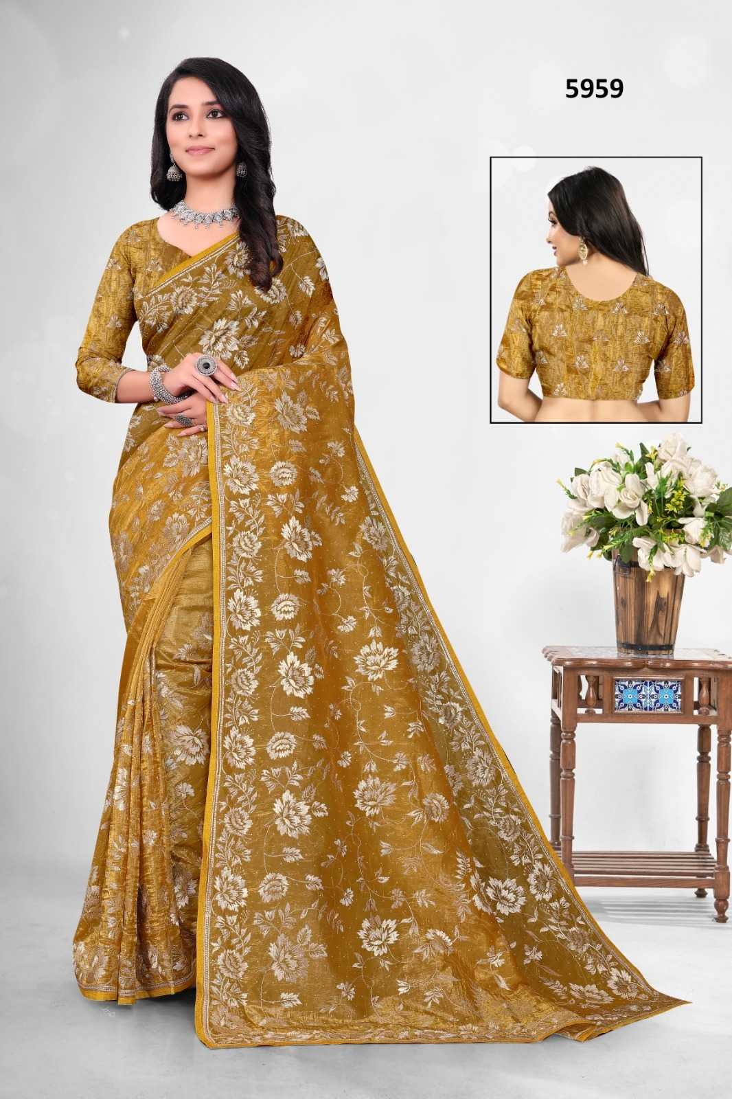 Ynf Soft Gold Crush KESH114 5959 Sarees Wedding Collections Festive Collections Wholesale Embroidered Sarees Stone Work Saree Zari Border Sarees Manufacturer