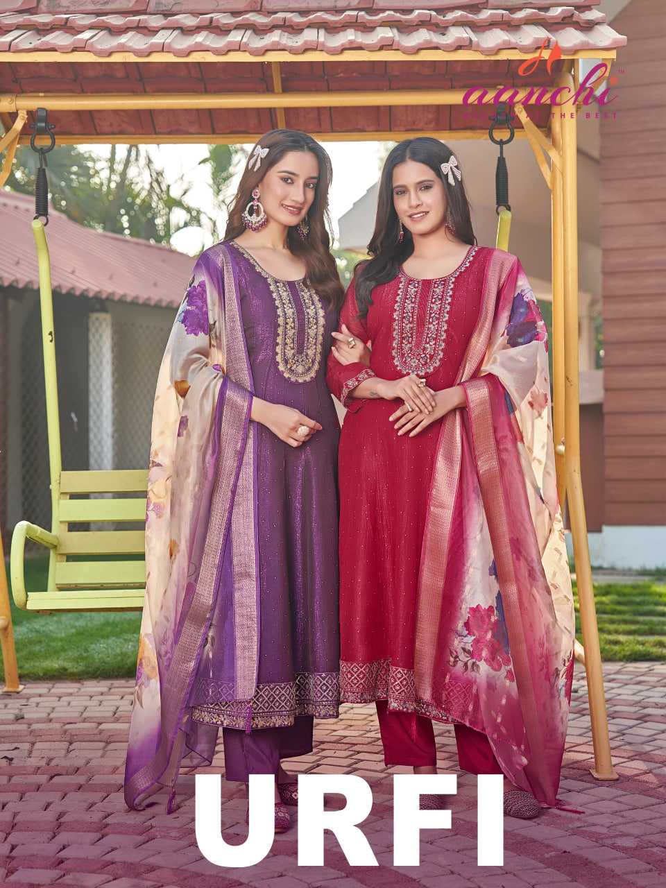 Ynf Soft Gold Crush RIN190 AANCHI URFI Setwise Collections Wholesale Dresses & Suits Catalogs Manufacturer