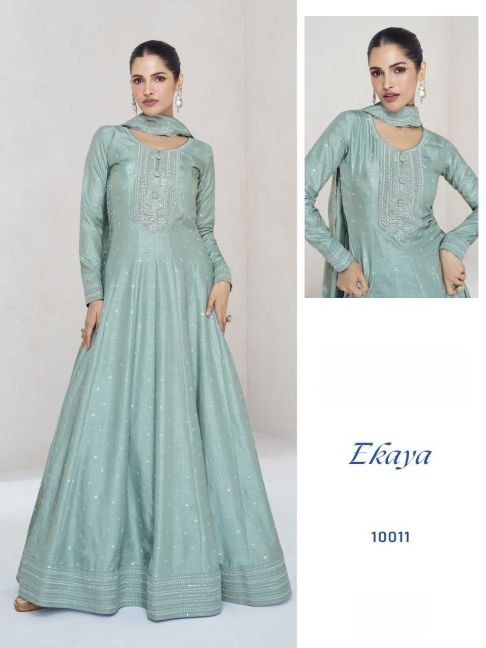 Ynf Soft Vichitra KESH504 10011 Gowns Wedding Collections Festive Collections Wholesale Embroidery Gowns Long Gowns Full Sleeve Gowns Manufacturer
