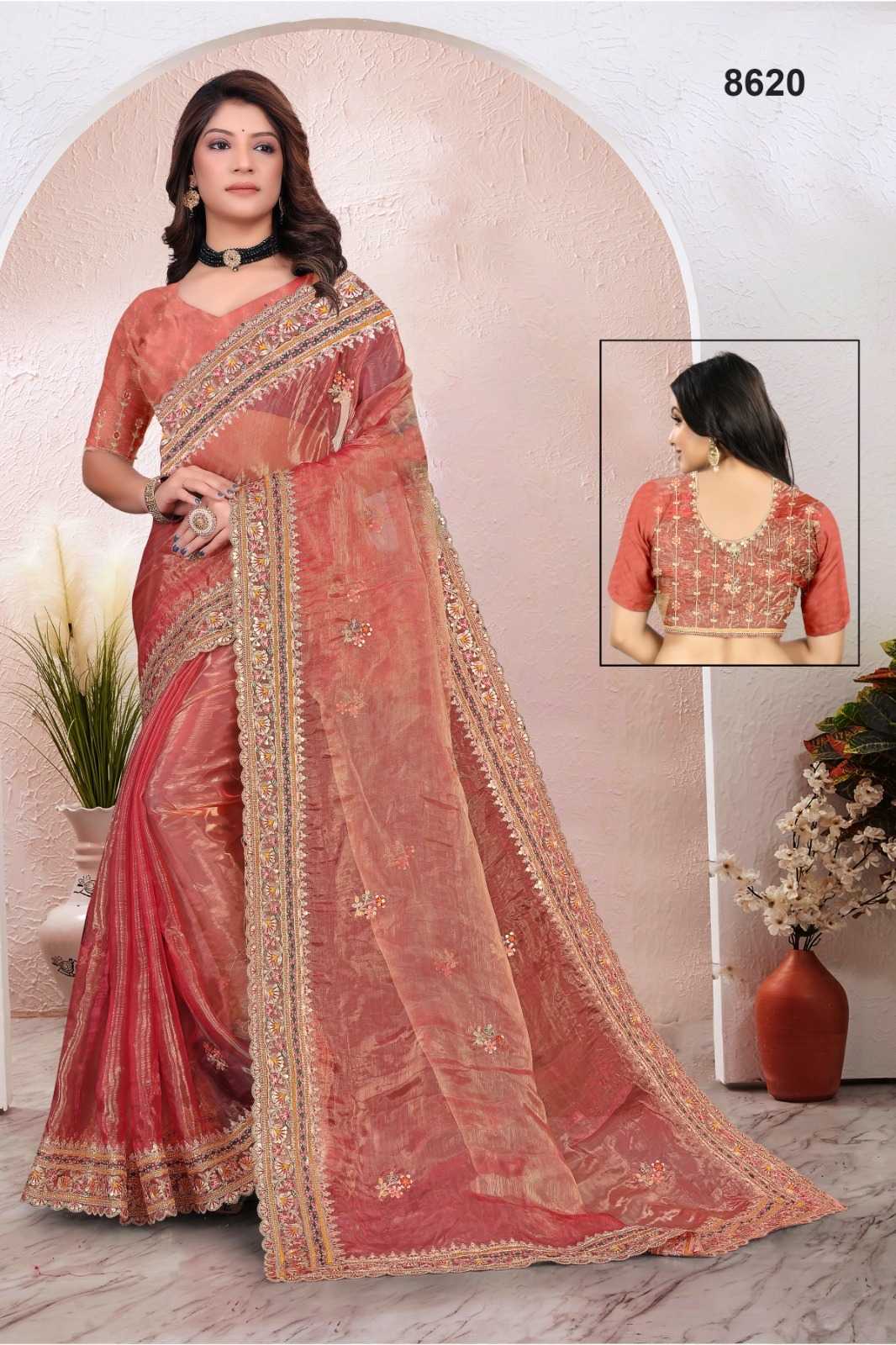 Ynf Tissue KESH114 8620 Sarees Wedding Collections Festive Collections Wholesale Designer Sarees Sequence Sarees Cutwork Saree Manufacturer