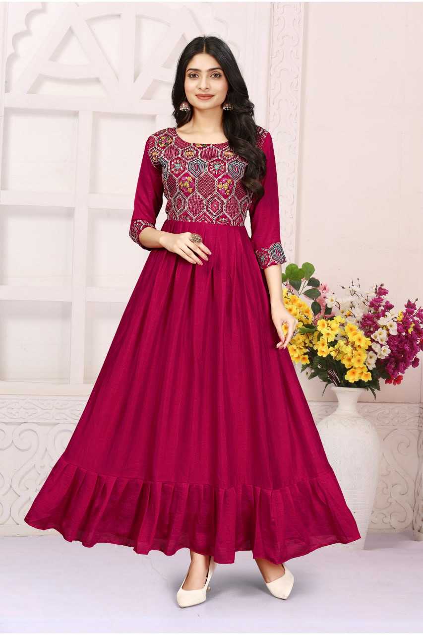 Ynf Vichitra Silk RIN131 002 Gowns Wholesale Embroidery Gowns Anarkali Gown Long Gowns Manufacturer