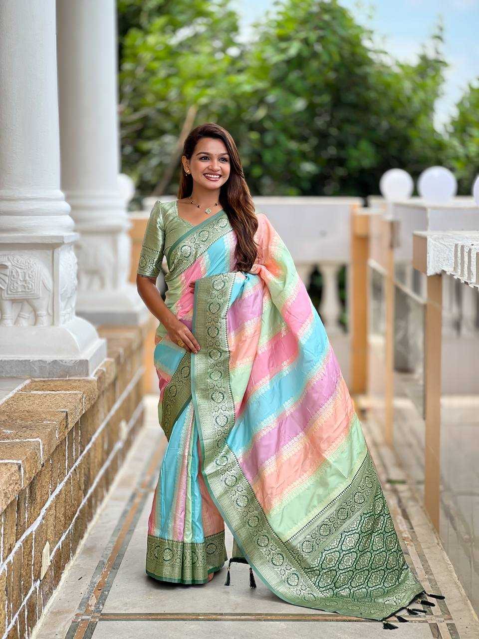 Ynf Banarasi Soft Silk RIN150 Multi colour Silk Sarees Wedding Collections Festive Collections Wholesale Banarasi Silk Sarees Silk Sarees With Contrast Pallu Silk Sarees With Blouse Manufacturer