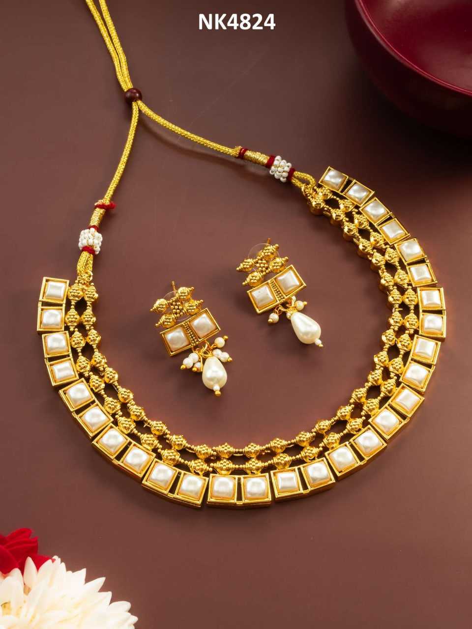 Ynf Brass KESH105 NK4824 Womens Jewellery Wholesale Kundan Pendant Sets Necklaces Set Golden Necklace Set Manufacturer
