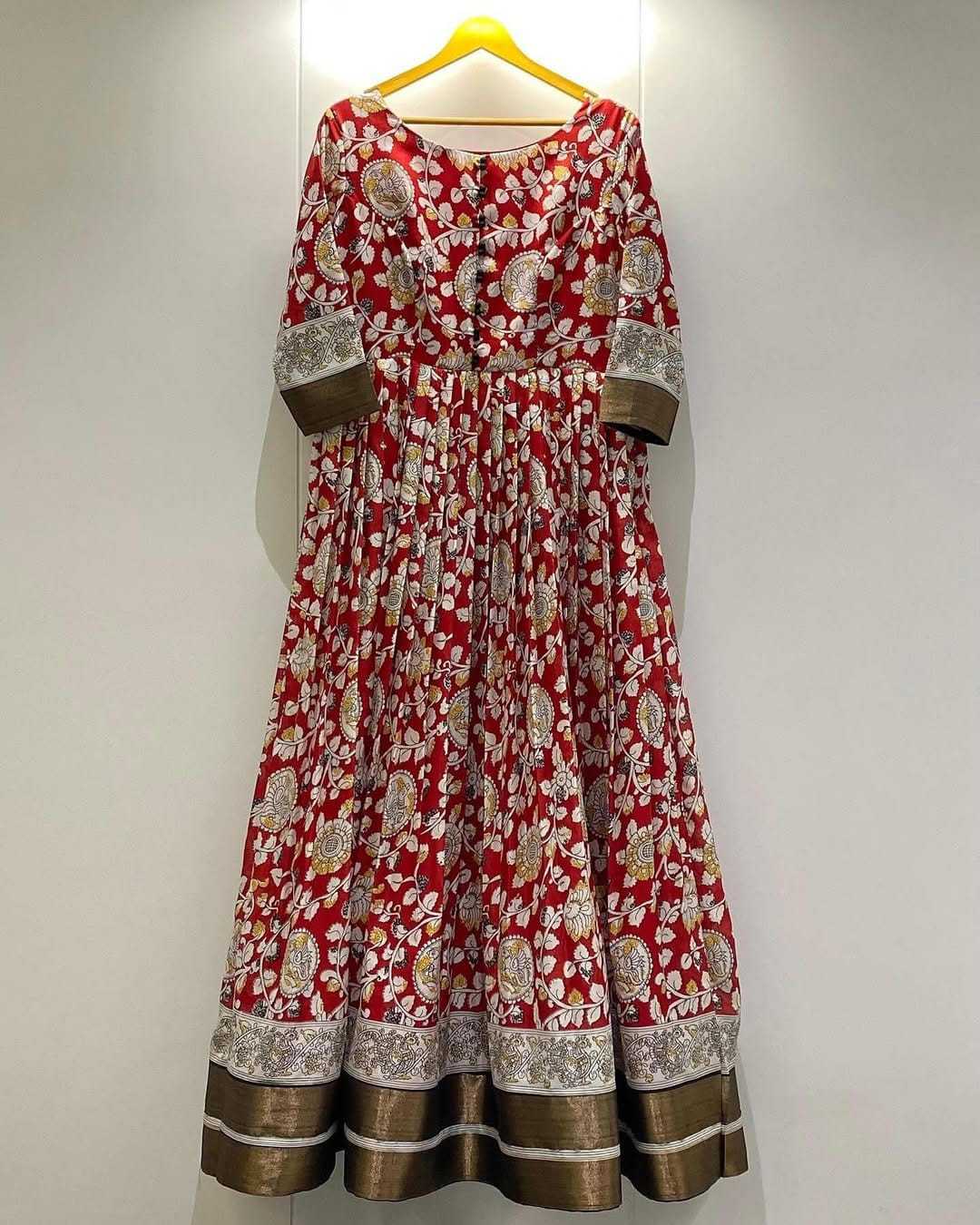 Ynf Chanderi Silk KESH493 KALAMKARI Gowns Wholesale Printed Gowns Designer Gowns Silk Gowns Manufacturer
