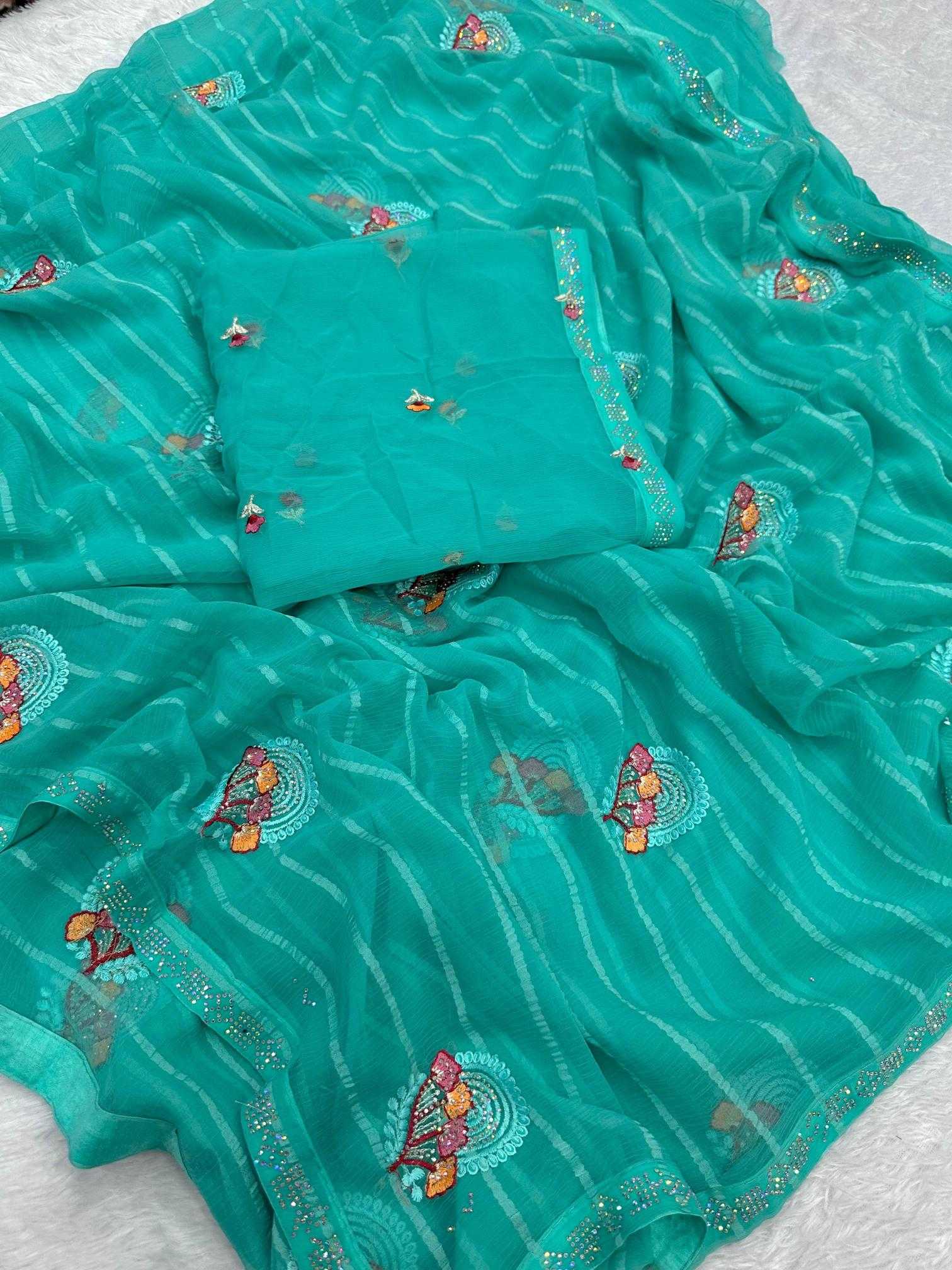 Ynf Chiffon KESH114 3011 Sarees Wholesale Chiffon Sarees Embroidered Sarees Stone Work Saree Manufacturer